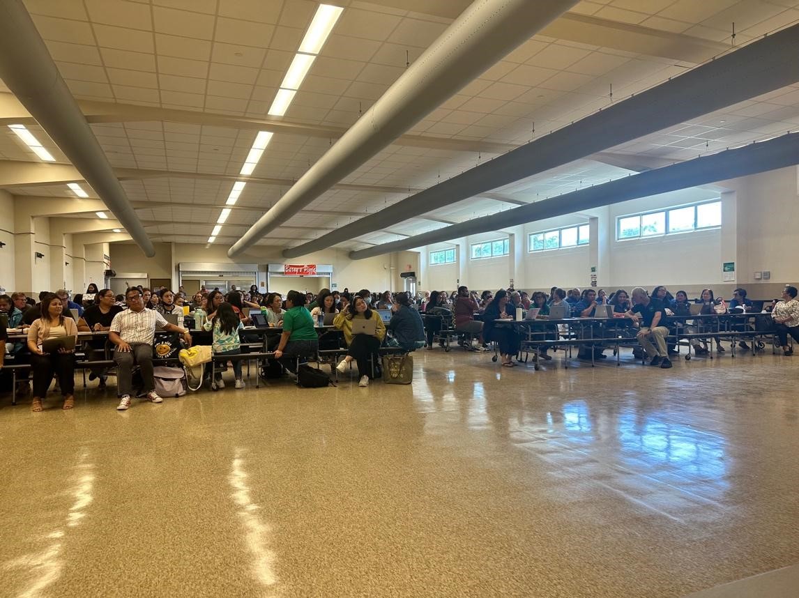 On Sept. 18, 2023, more than 300 educators from Saipan’s 7 elementary schools met at Koblerville Elementary School cafeteria for the Early Warning System in Reading platform training conducted by Jeaniffer Cubangbang, Statewide Longitudinal Data System Program technical manager.