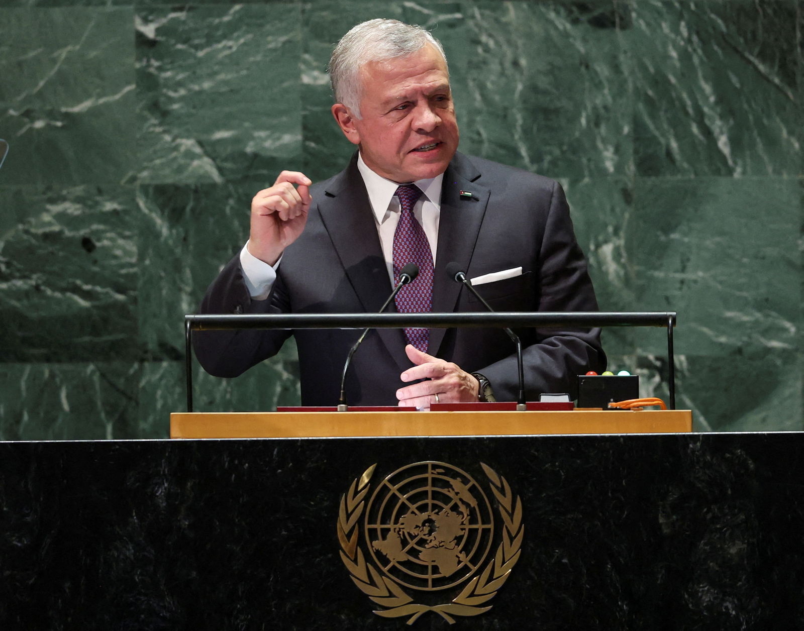 FILE PHOTO: Jordan's King Abdullah II addresses the 78th Session of the U.N. General Assembly in New York City, U.S., September 19, 2023. REUTERS/Mike Segar/File Photo