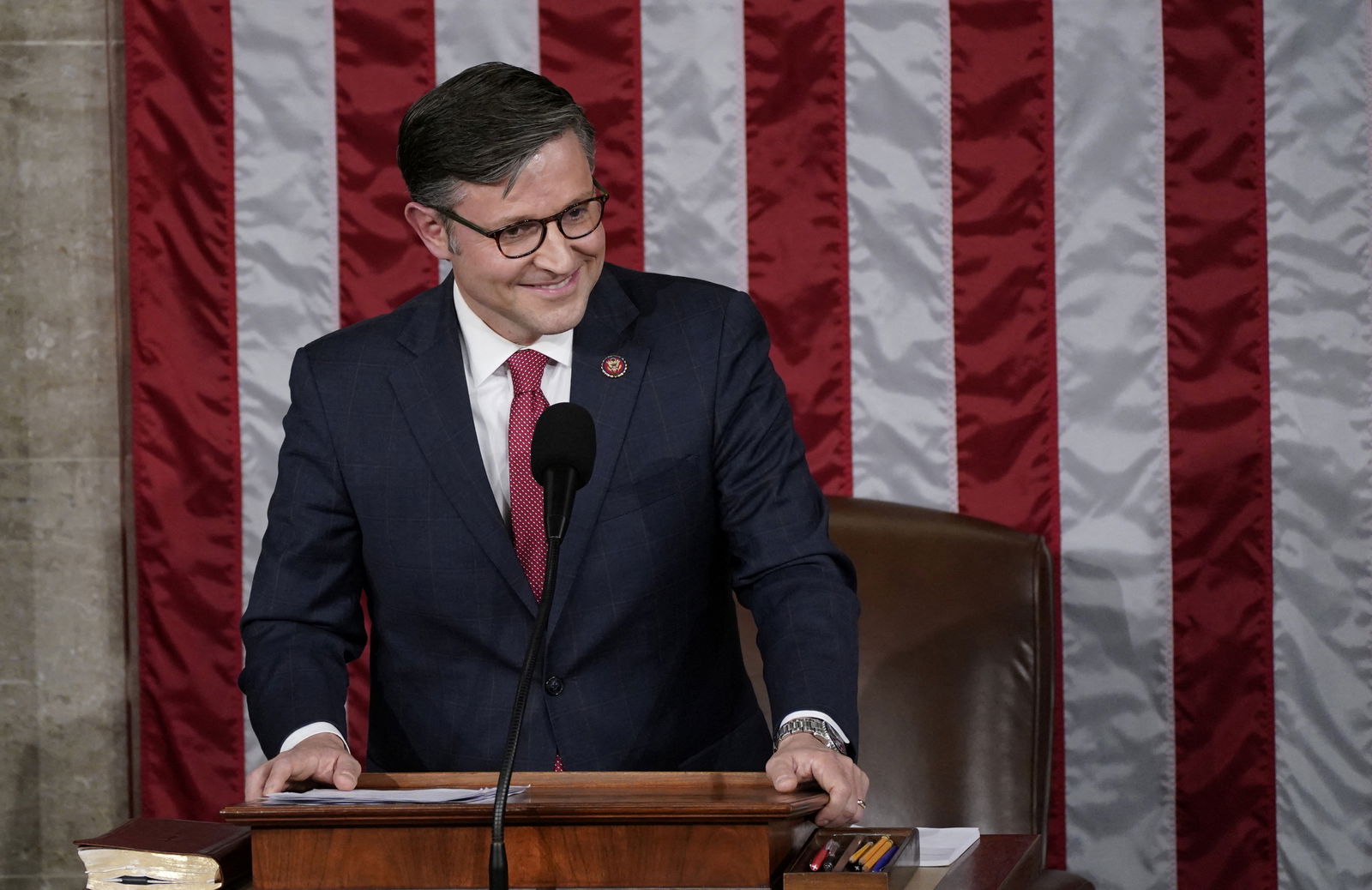 Newly elected Speaker of the House Mike Johnson, R-LA, addresses the House of Representatives after being elected the new speaker  at the U.S. Capitol in Washington, D.C., Oct. 25, 2023.