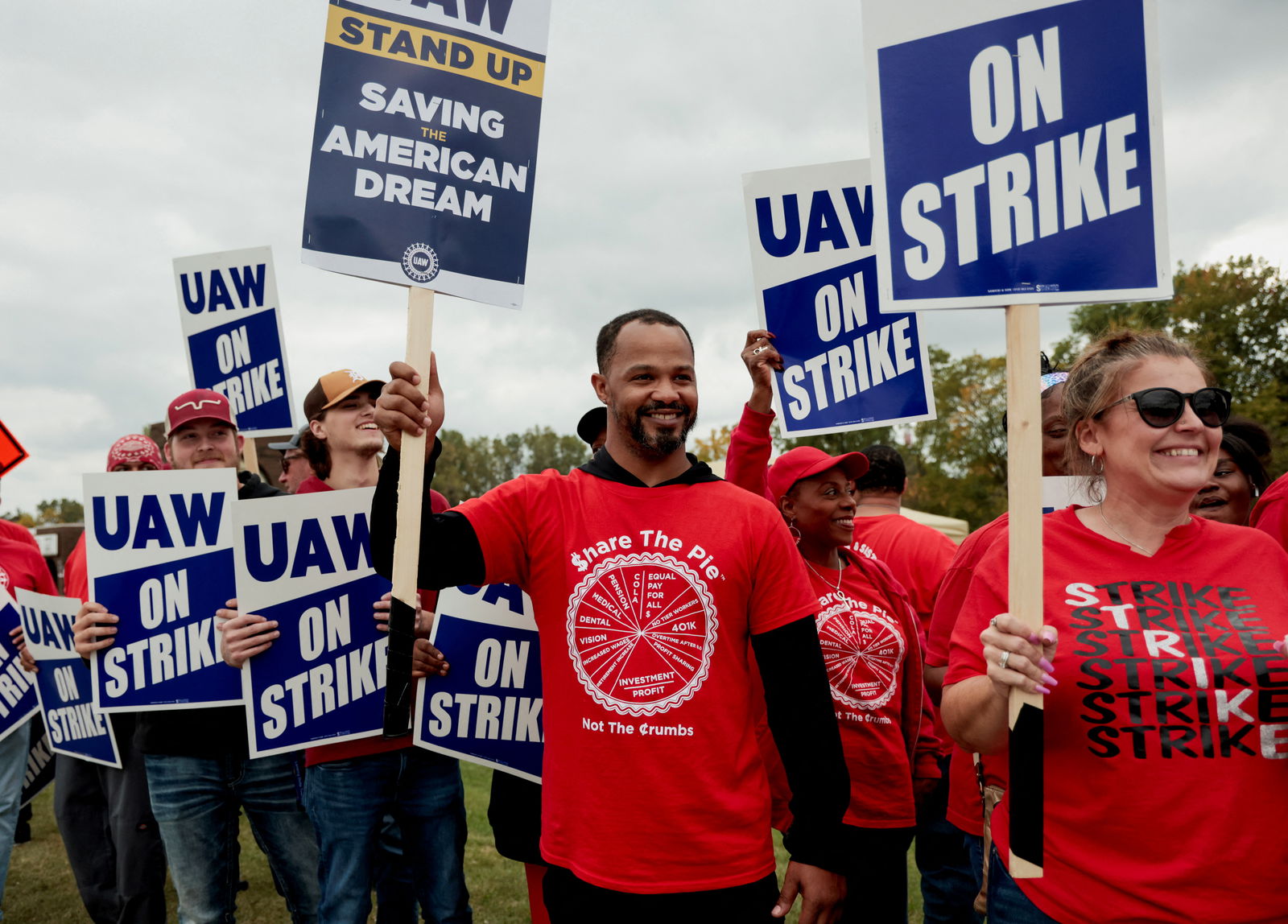 Striking United Auto Workers members from the General Motors Lansing Delta Plant picket in Delta Township, Michigan, Sept. 29, 2023.