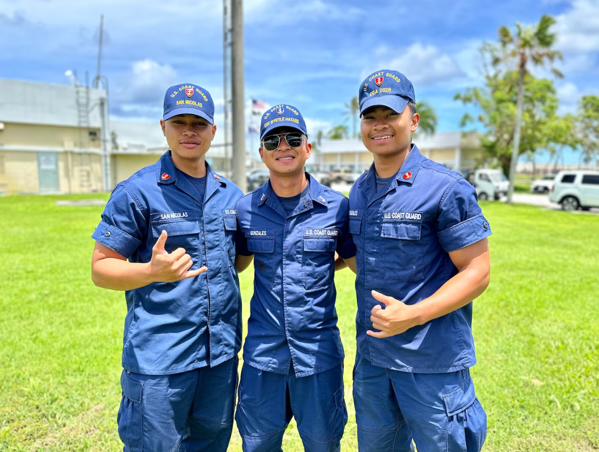 U.S. Coast Guard cadets from Saipan pose for a photo.