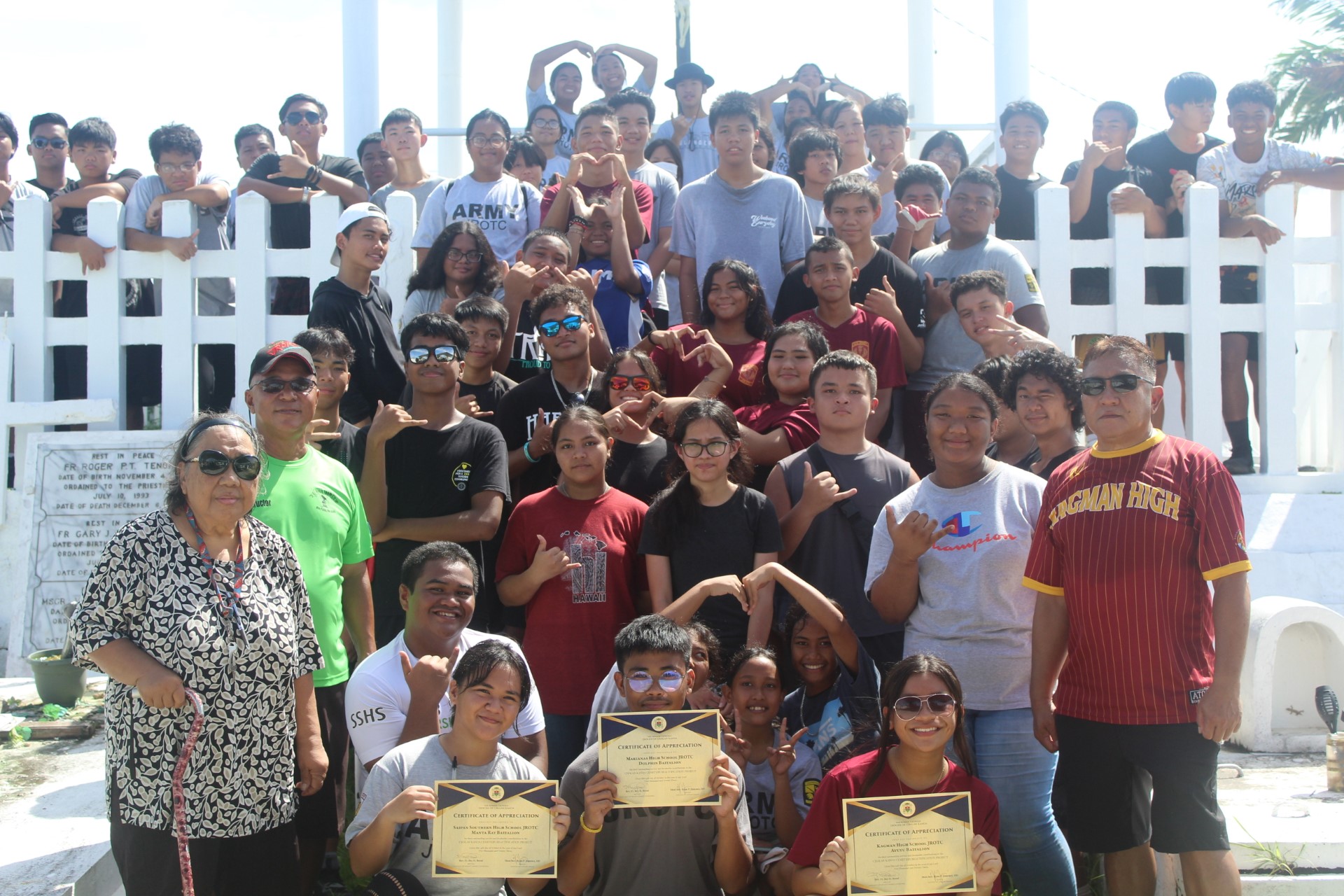 For cleaning up the Chalan Kanoa cemetery, the cadets receive certifications of appreciation from Mt. Carmel.
