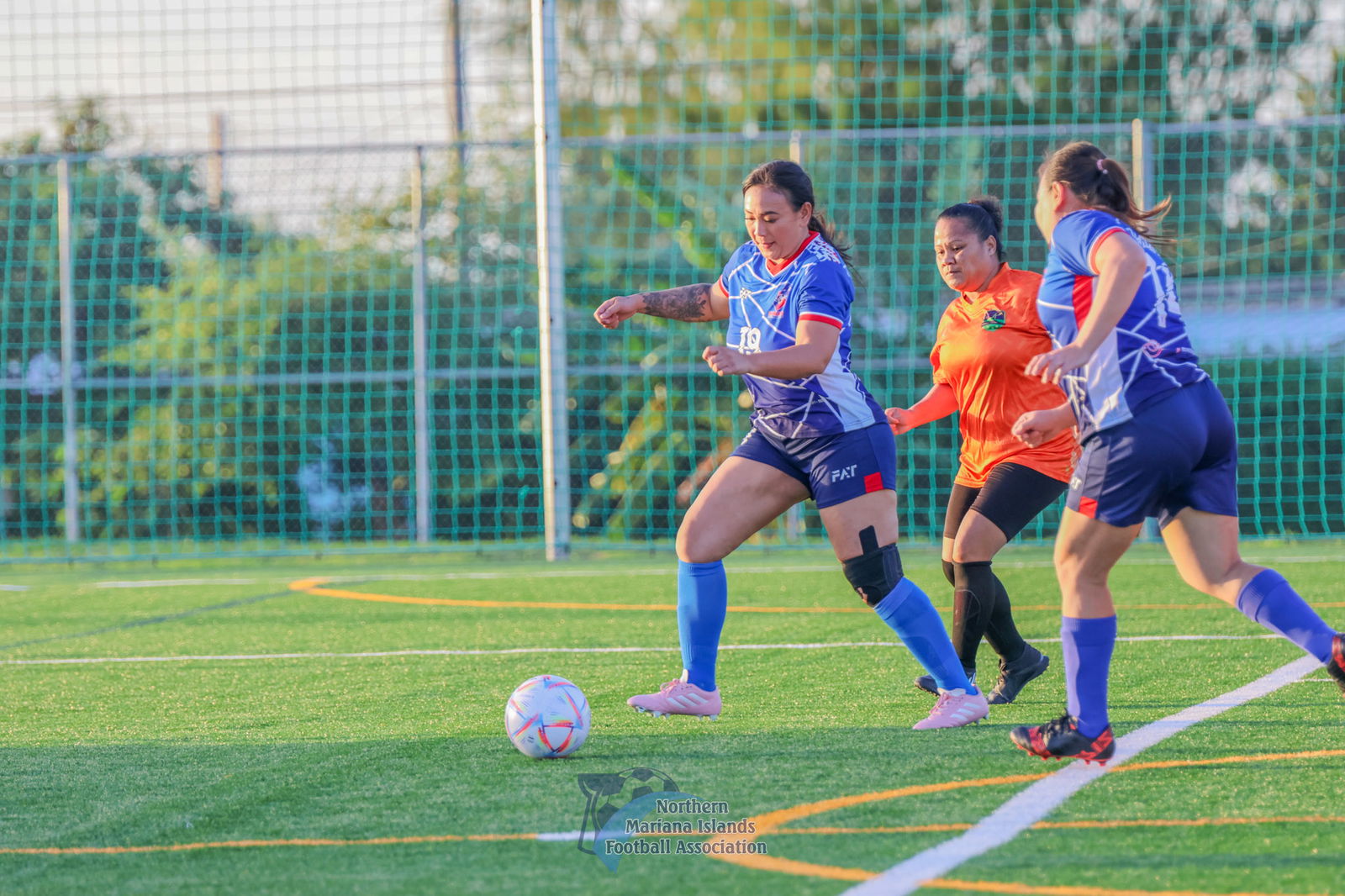 Shirley's Football Club's May Cabrera goes on the offensive during a game against Kanoa Football Club in the novice division of the Dove Women's League Fall 2023 held at the NMI Soccer Training Center in Koblerville.