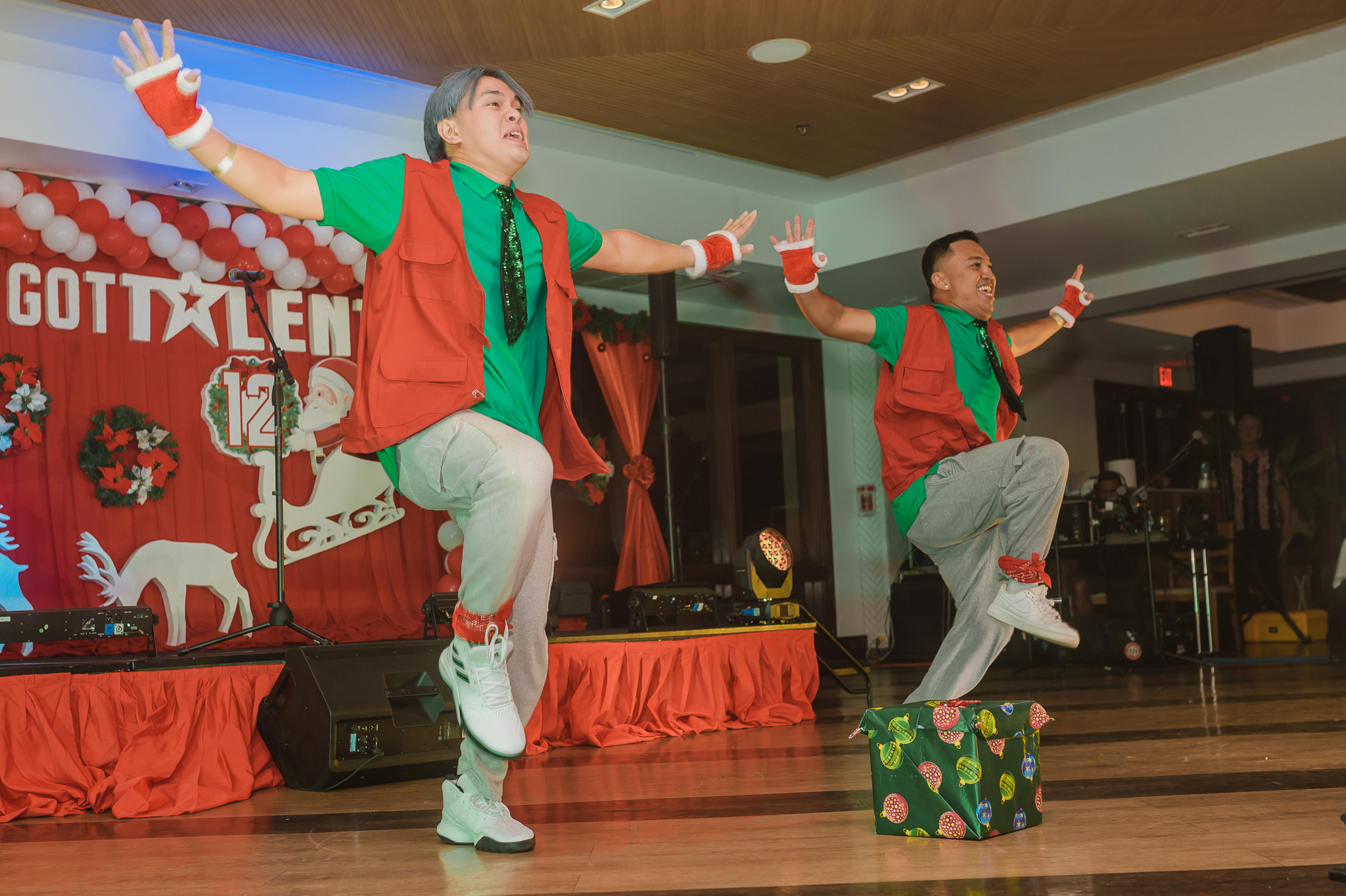 Adult category grand prize winners, Cire Joseph Durano, left, and Joel Balagon, aka Cookies and Cream, perform for the crowd at the 12th CNMI's Got Talent.