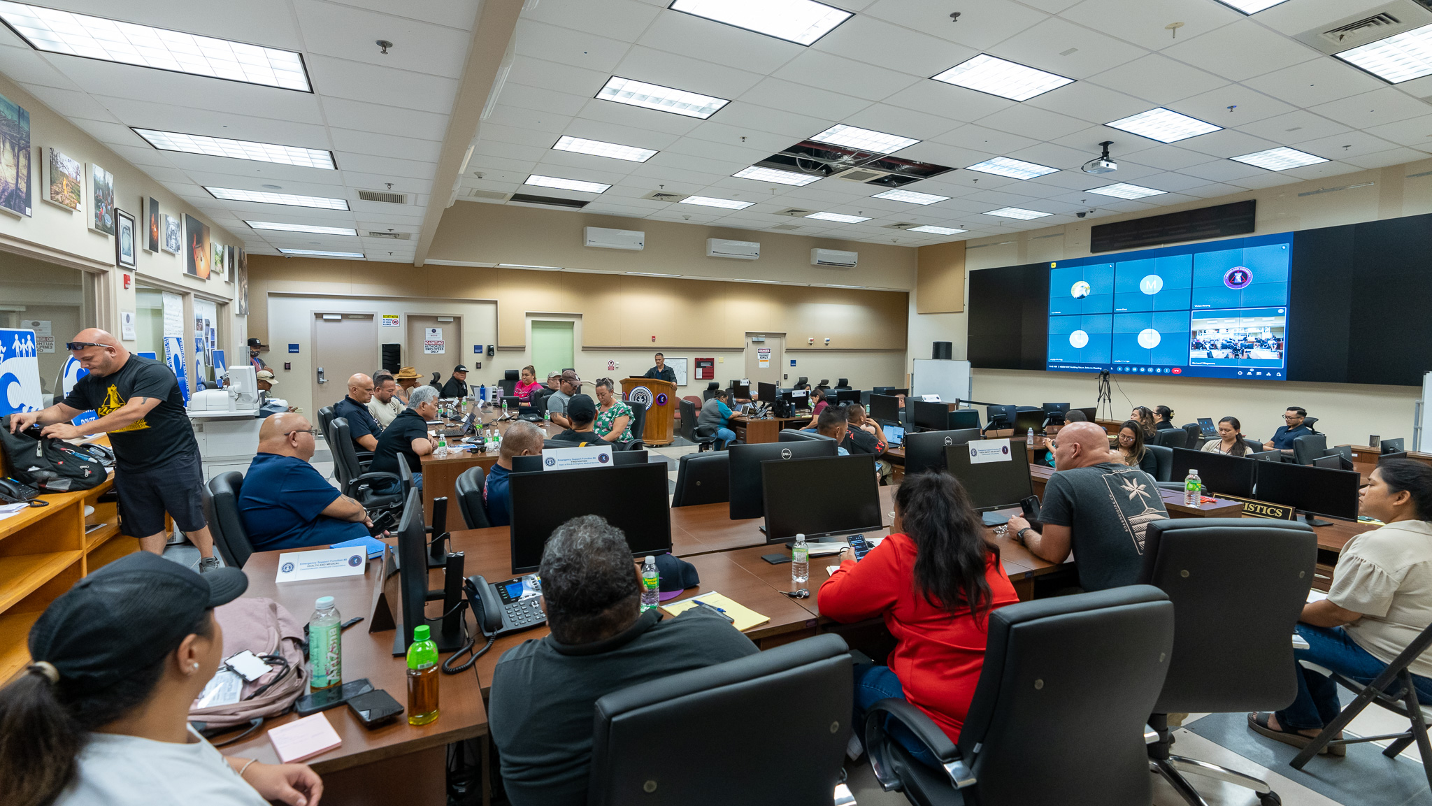 On Sunday morning, Gov. Arnold I. Palacios and CNMI Homeland Security and Emergency Management Office Special Assistant Franklin Babauta met with the CNMI Multi-Agency Coordination  Team, composed of government agencies that include the Commonwealth Healthcare Corporation, the Public School System, the Commonwealth Ports Authority, the Department of Public Safety, and  nonprofit agencies such as the American Red Cross to discuss the preparation for the approaching storm.