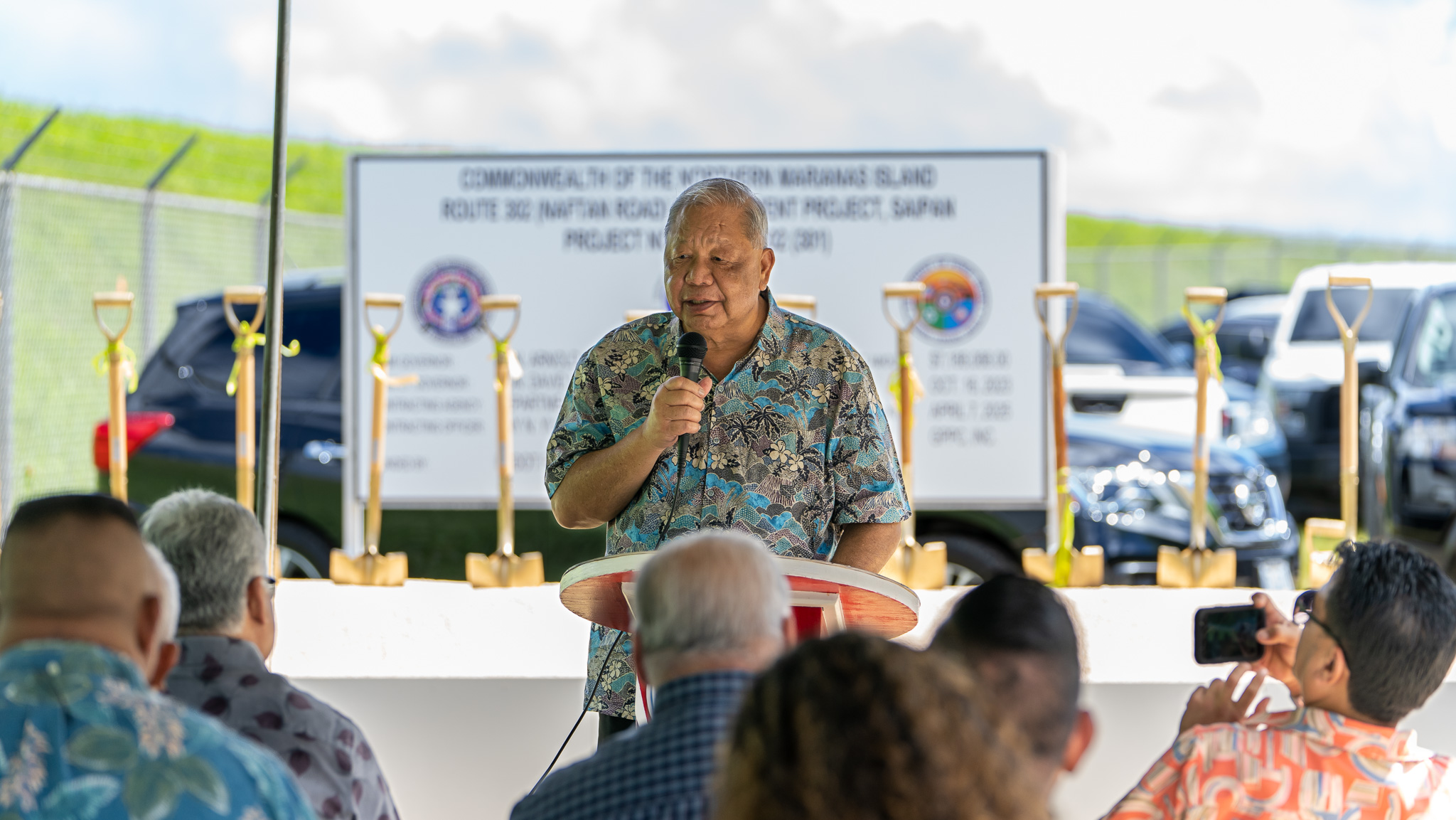 Lt. Gov. David M. Apatang delivers his remarks during the Route 302 and 304 groundbreaking ceremony on Friday, Oct. 27, 2023.