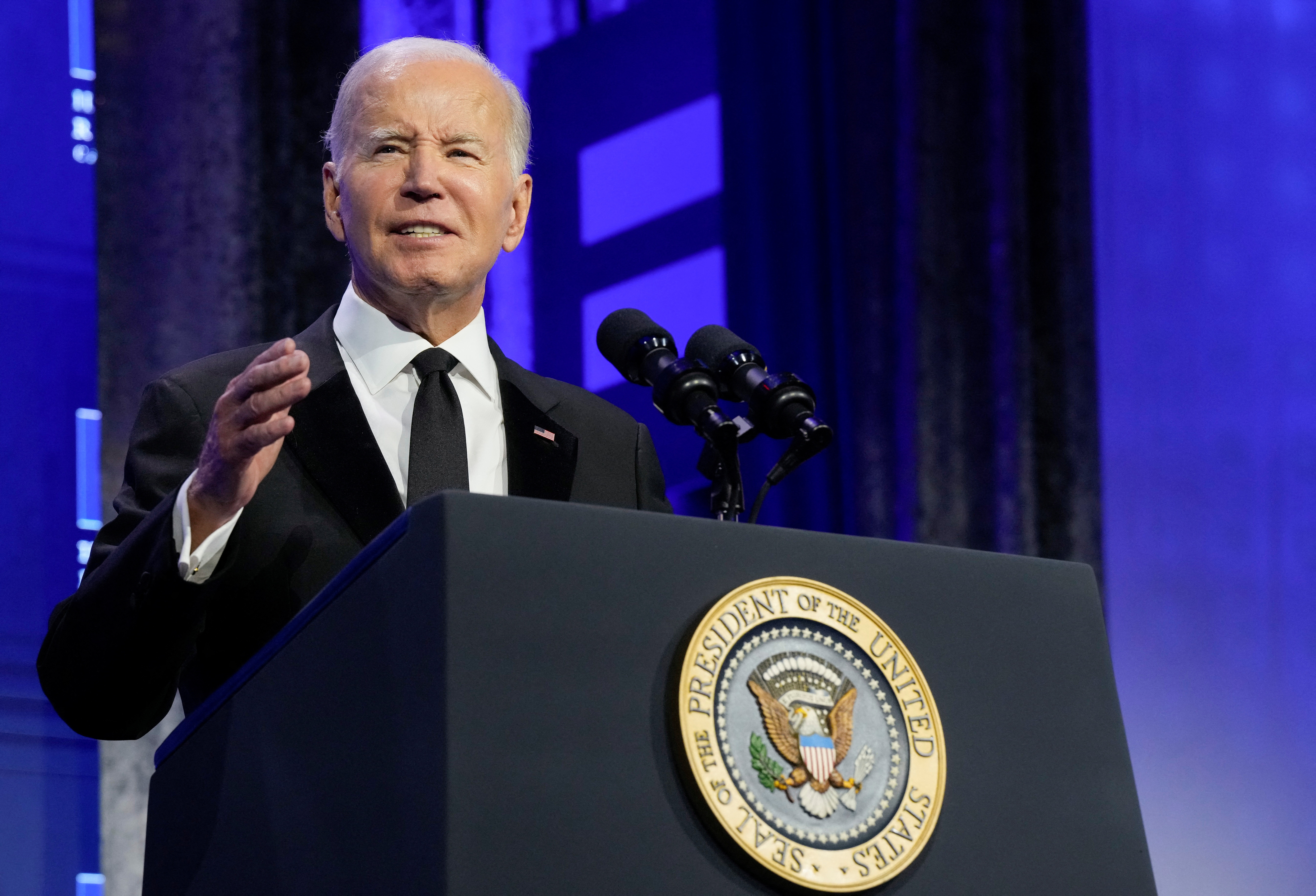 U.S. President Joe Biden speaks at a dinner hosted by the Human Rights Campaign at the Washington Convention Center in Washington, U.S., October 14, 2023. REUTERS/Ken Cedeno