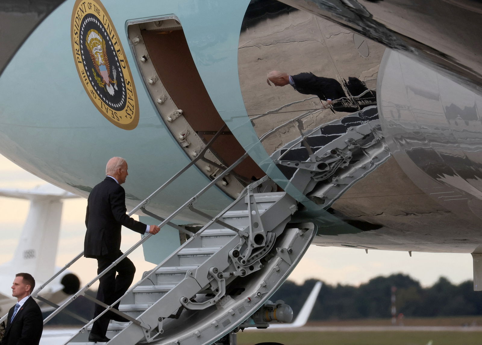 U.S. President Joe Biden boards Air Force One for travel to Tel Aviv, Israel, from Joint Base Andrews, Maryland, U.S., October 17, 2023. 