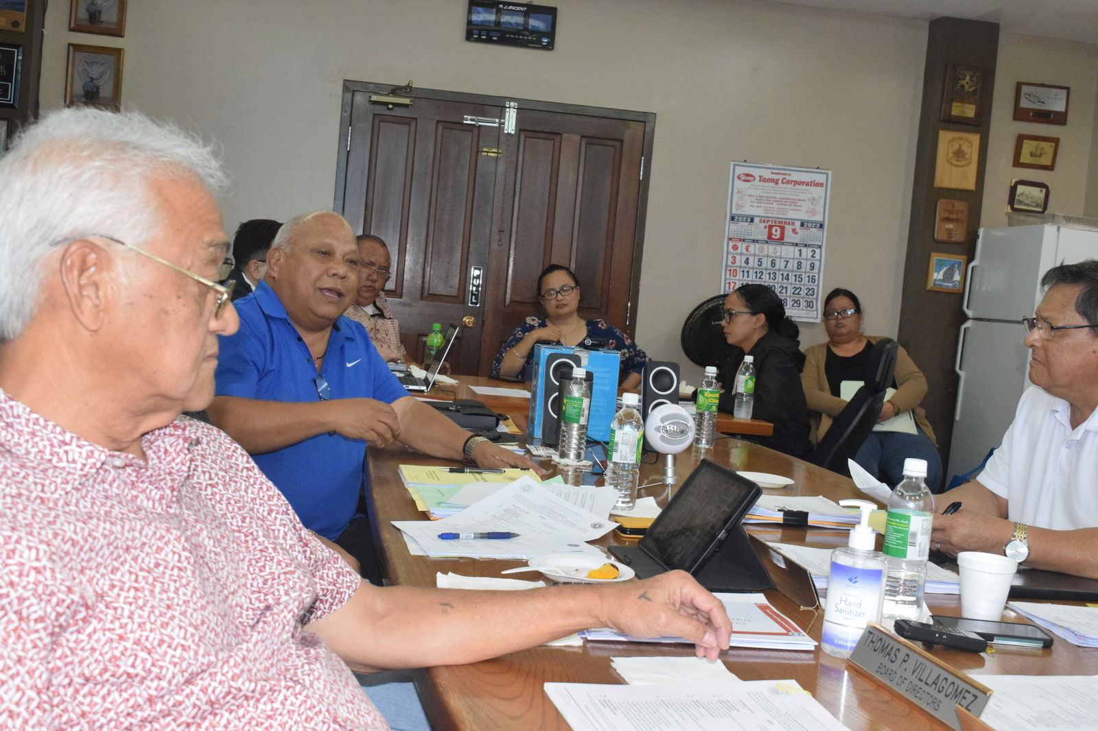 Commonwealth Ports Authority board member Antonio B. Cabrera, second left, speaks during a board meeting on Friday in the Ports of Saipan conference room.