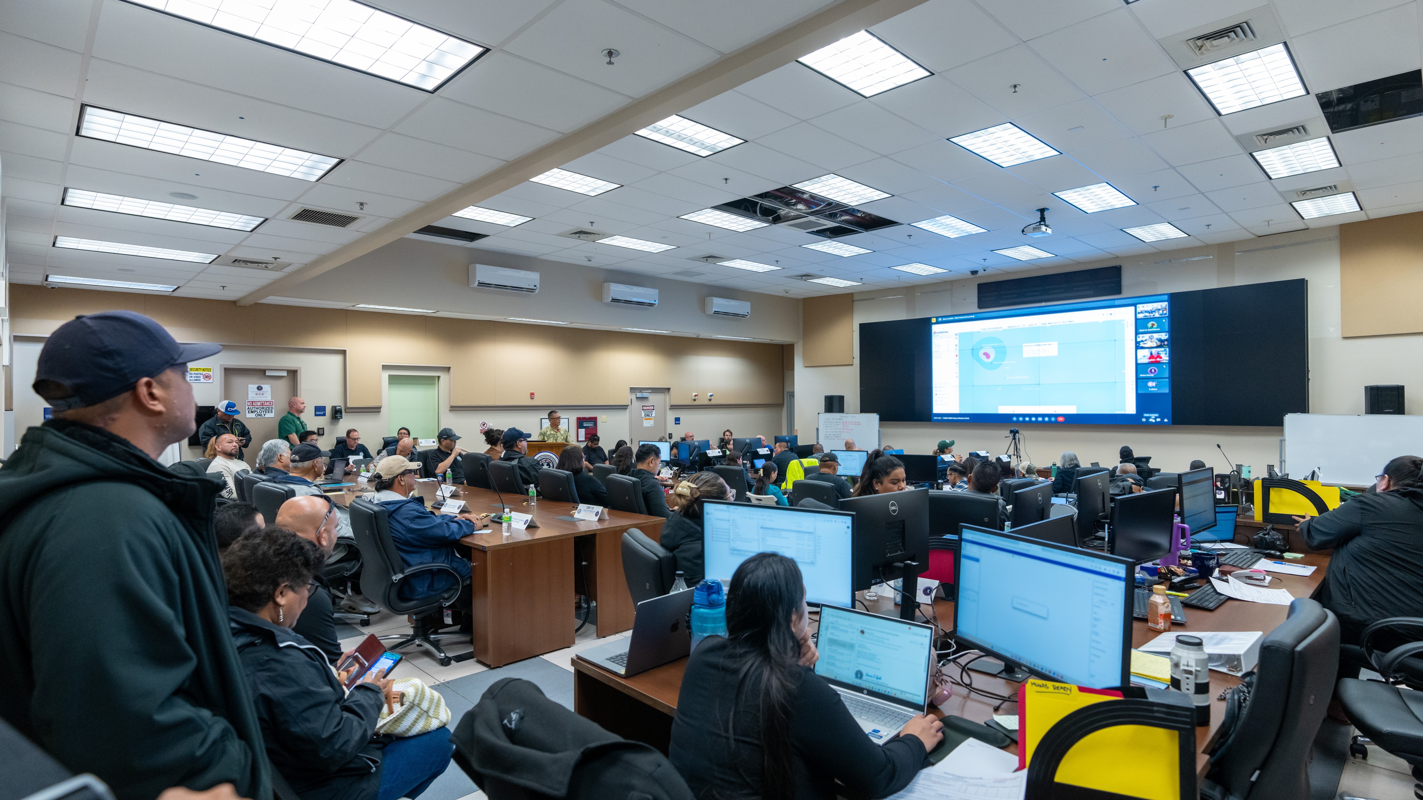 Led by Gov. Arnold I. Palacios, members of the CNMI Multi-Agency Coordination Team meet on Tuesday morning.