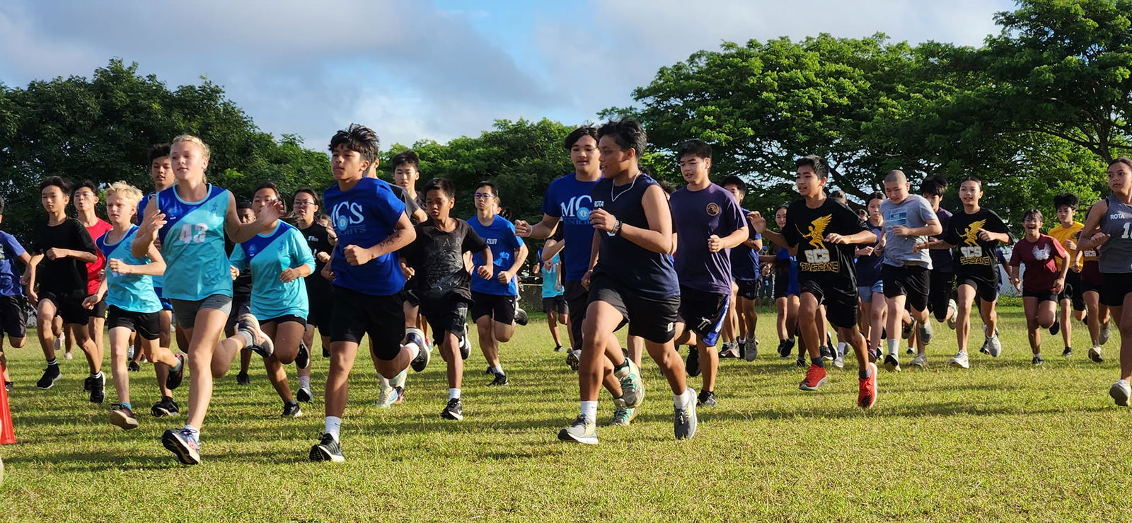 Middle school division participants take off during the Ayuyu Invitational — the fourth and final week of the NMA-PSS All School Cross Country Series SY23-24 on Saturday at Chacha Oceanview Middle School.