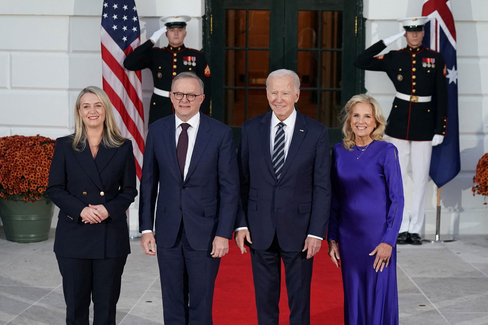 U.S. President Joe Biden and first lady Jill Biden welcome Australian Prime Minister Anthony Albanese and his partner Jodie Haydon to the White House ahead of an official state visit at the White House in Washington, D.C., U.S., October 24, 2023. 