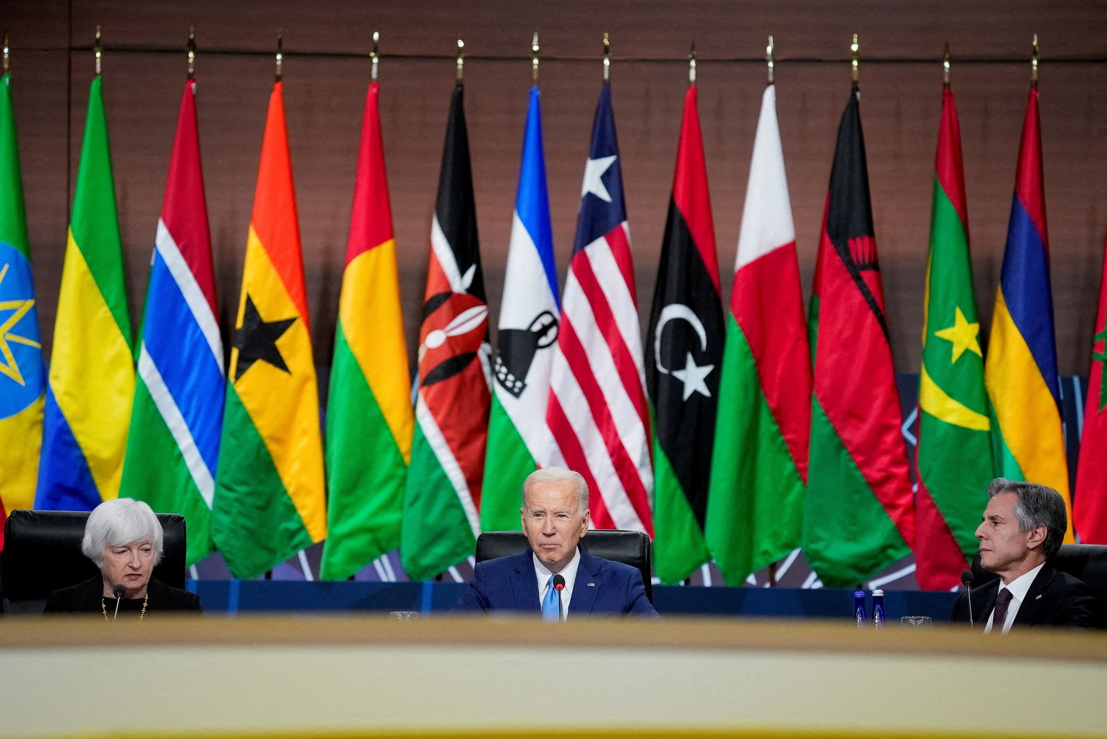 U.S. Secretary of the Treasury Janet Yellen, President Joe Biden, and Secretary of State Antony Blinken attend the U.S.-Africa Leaders Summit Closing Session on Promoting Food Security and Food Systems Resilience, at the Walter E. Washington Convention Center, in Washington, D.C., U.S. December 15, 2022. 
