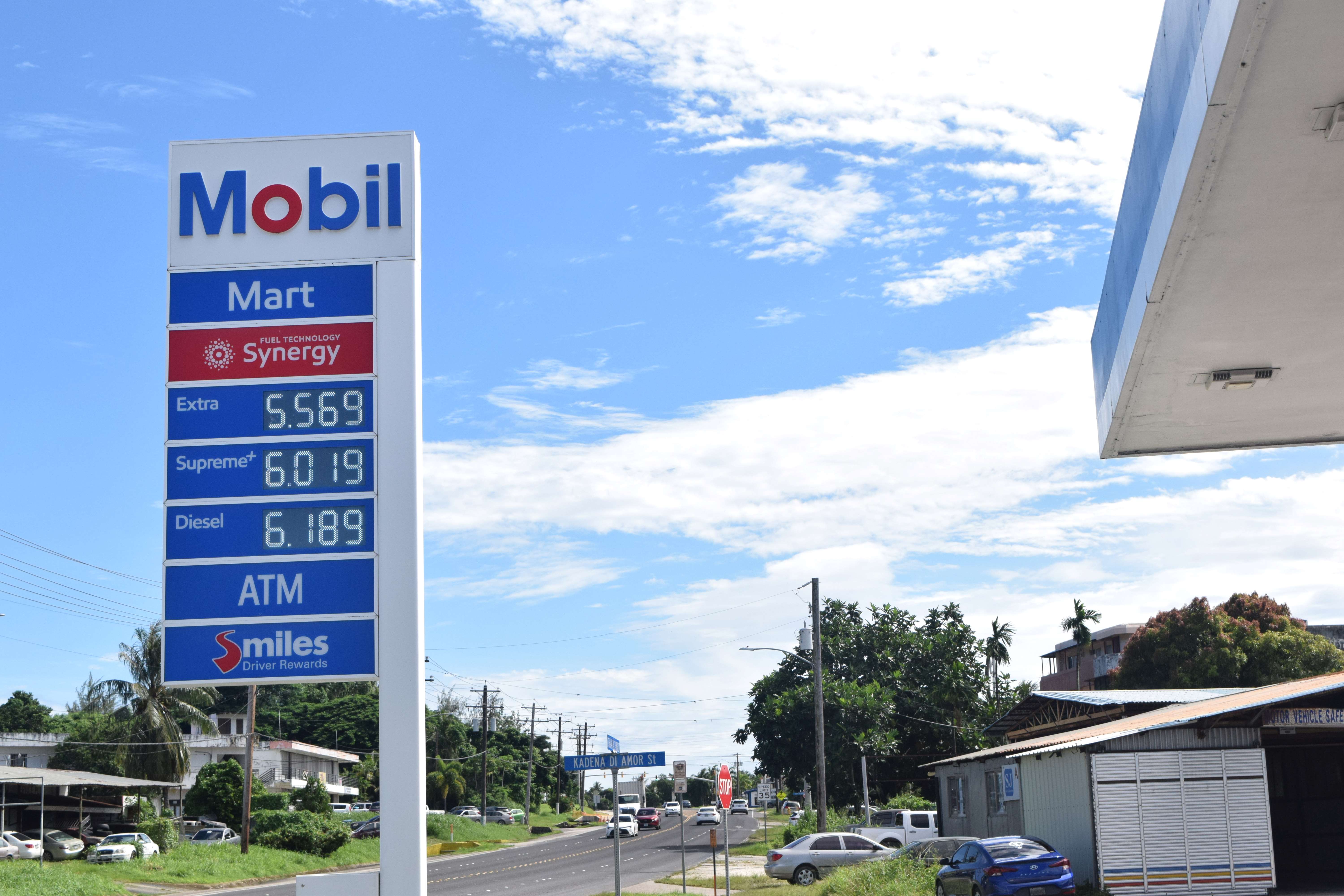 Mobil Oil Marianas on Middle Road in Garapan displays its new prices on Wednesday.