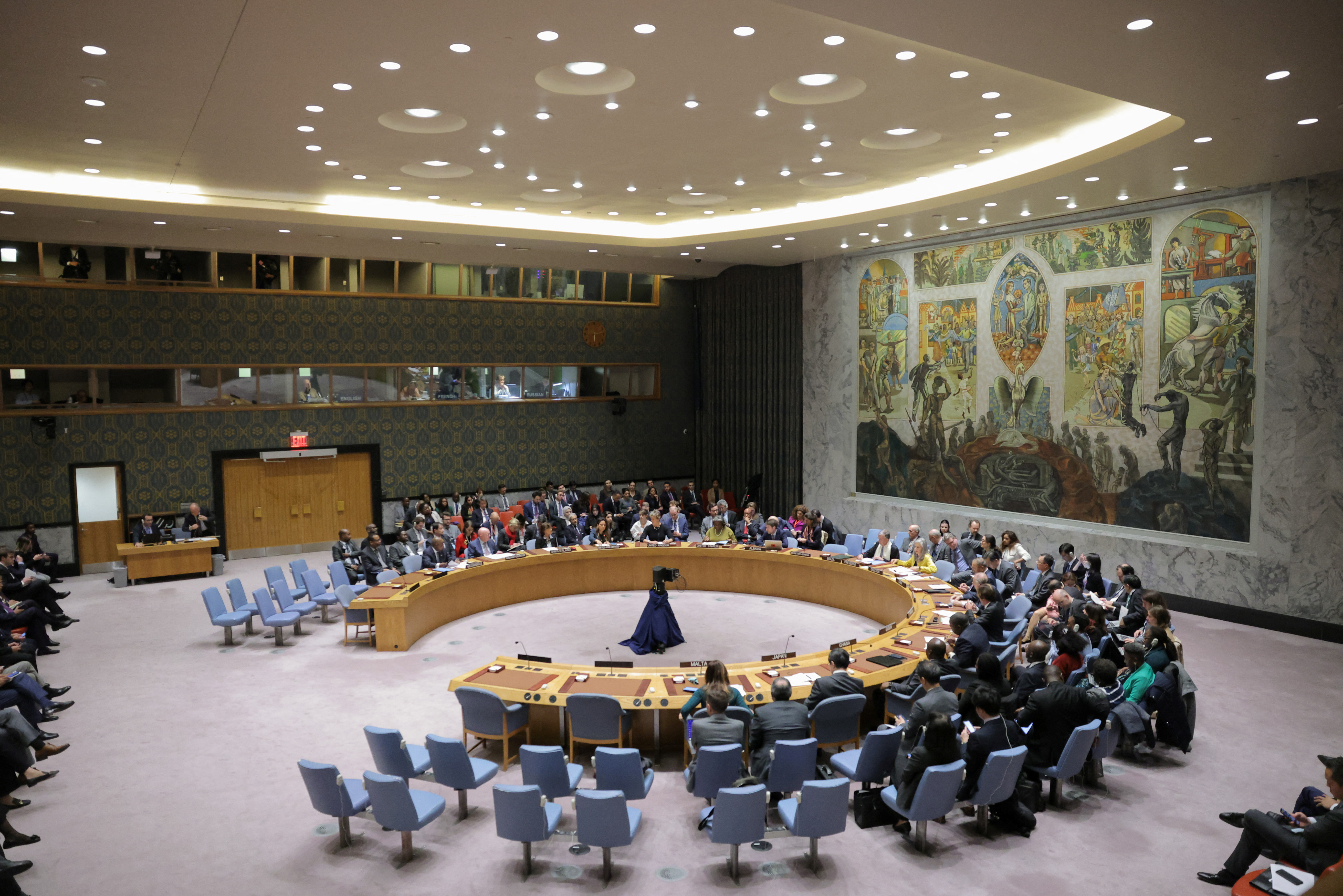 A general view during a meeting of the United Nations Security Council on the conflict between Israel and Hamas at U.N. headquarters in New York, U.S., October 16, 2023. 