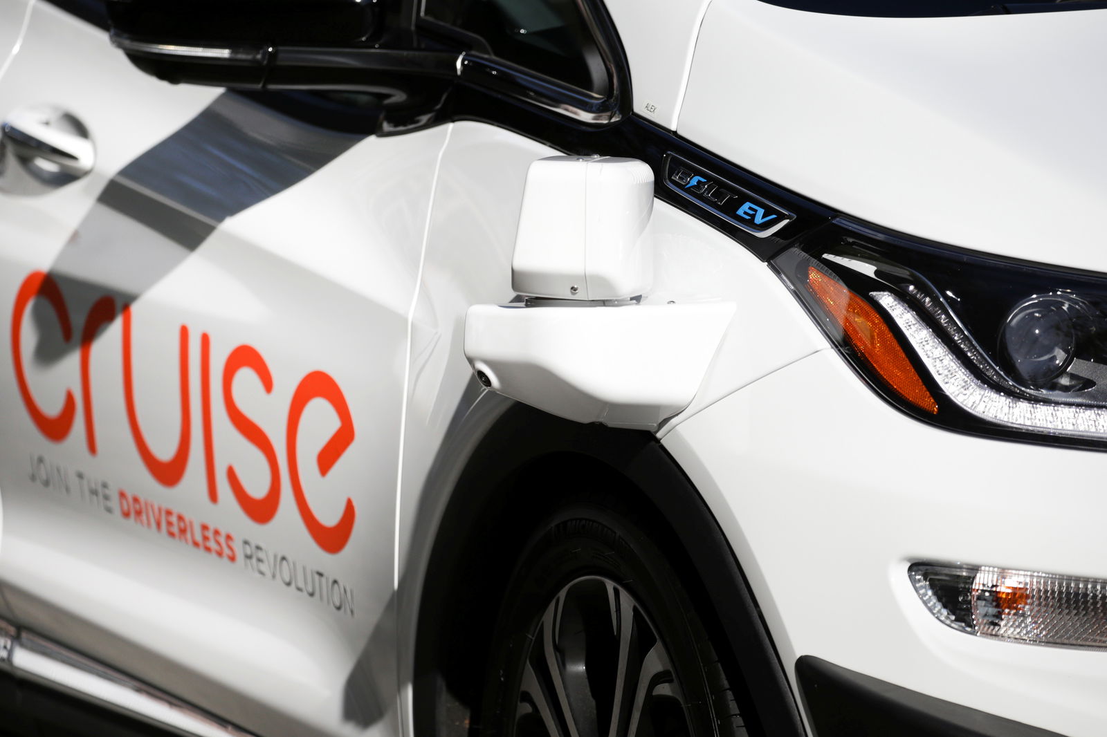 A close up of a Bolt EV car is seen during a media event by Cruise, GM’s autonomous car unit, in San Francisco, California, U.S. November 28, 2017. 