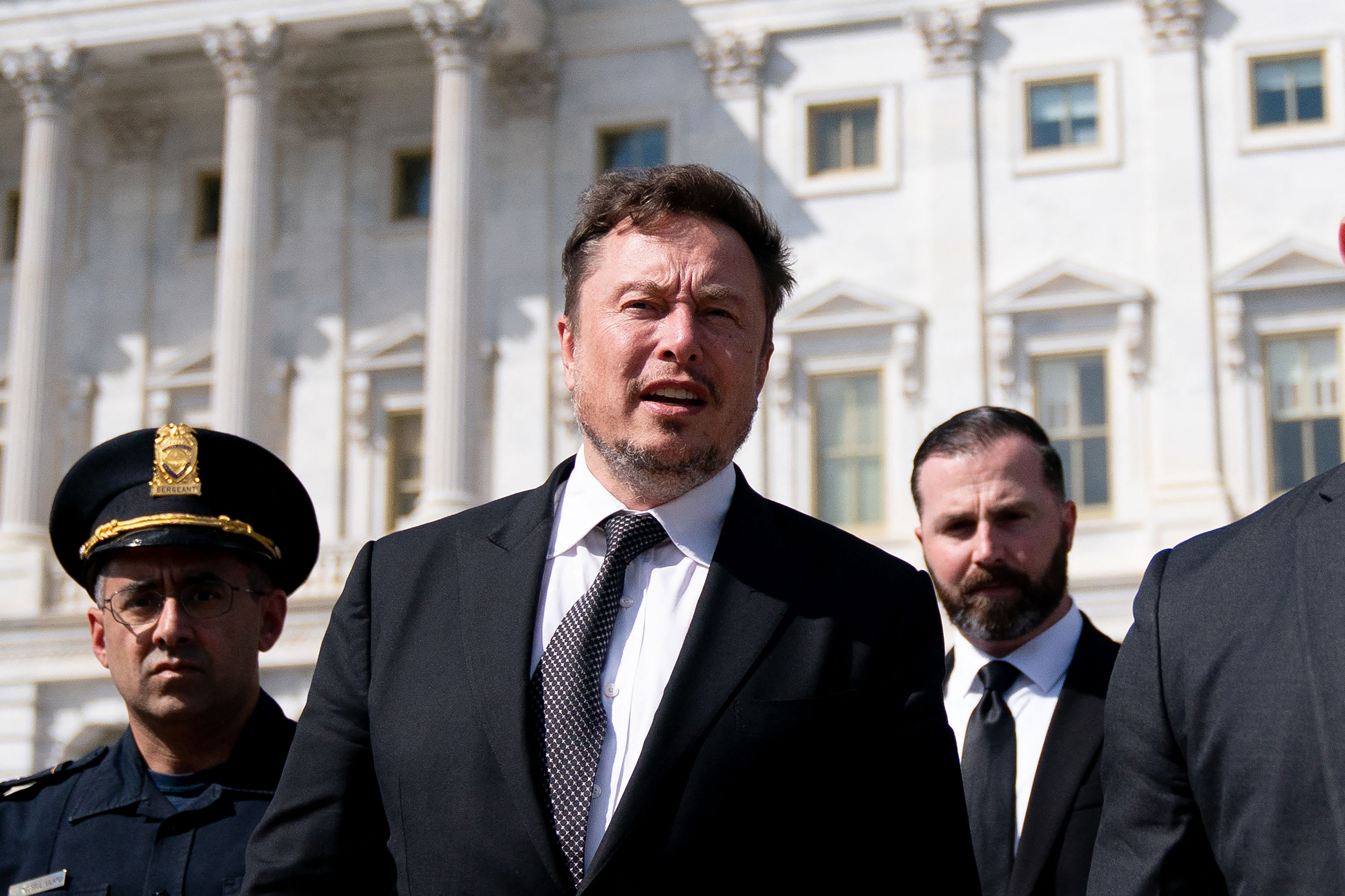 Elon Musk departs following a meeting in the office of U.S. House Speaker Kevin McCarthy (R-CA), at the U.S. Capitol in Washington, D.C., on Sept. 13, 2023. (Stefani Reynolds/AFP/Getty Images/TNS)