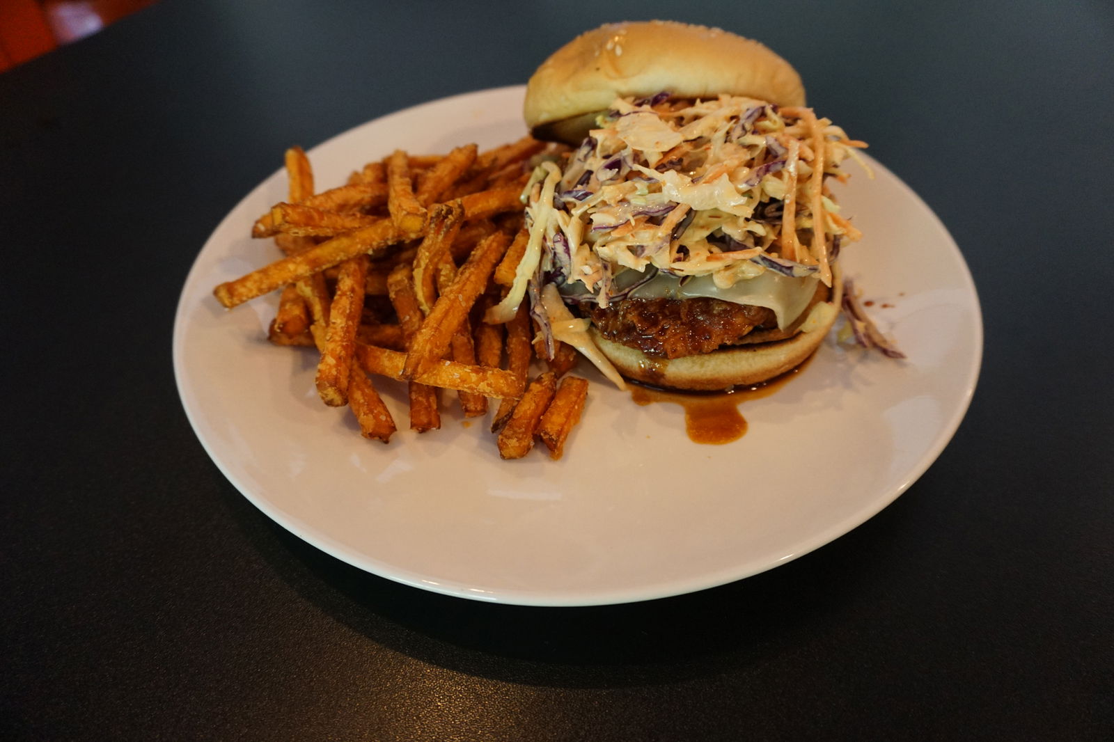 A Korean Fried Chicken sandwich is heavenly with some sweet potato fries--we know from experience. Thanks Chef Sonny!