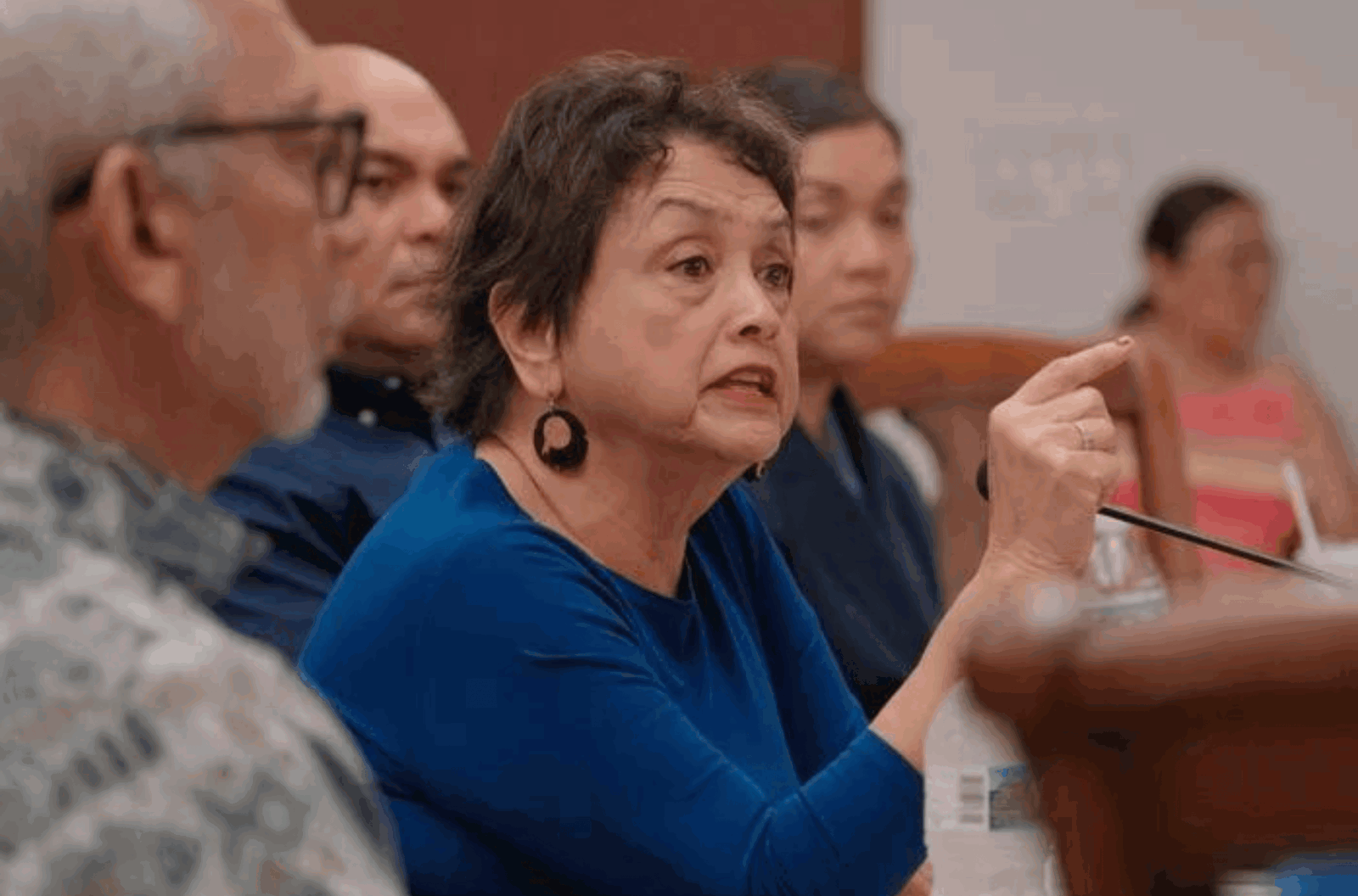 Gov. Lou Leon Guerrero discusses the potential construction of a medical complex in Barrigada and Mangilao during an informational meeting in Adelup on Saturday, Oct. 28, 2023. 