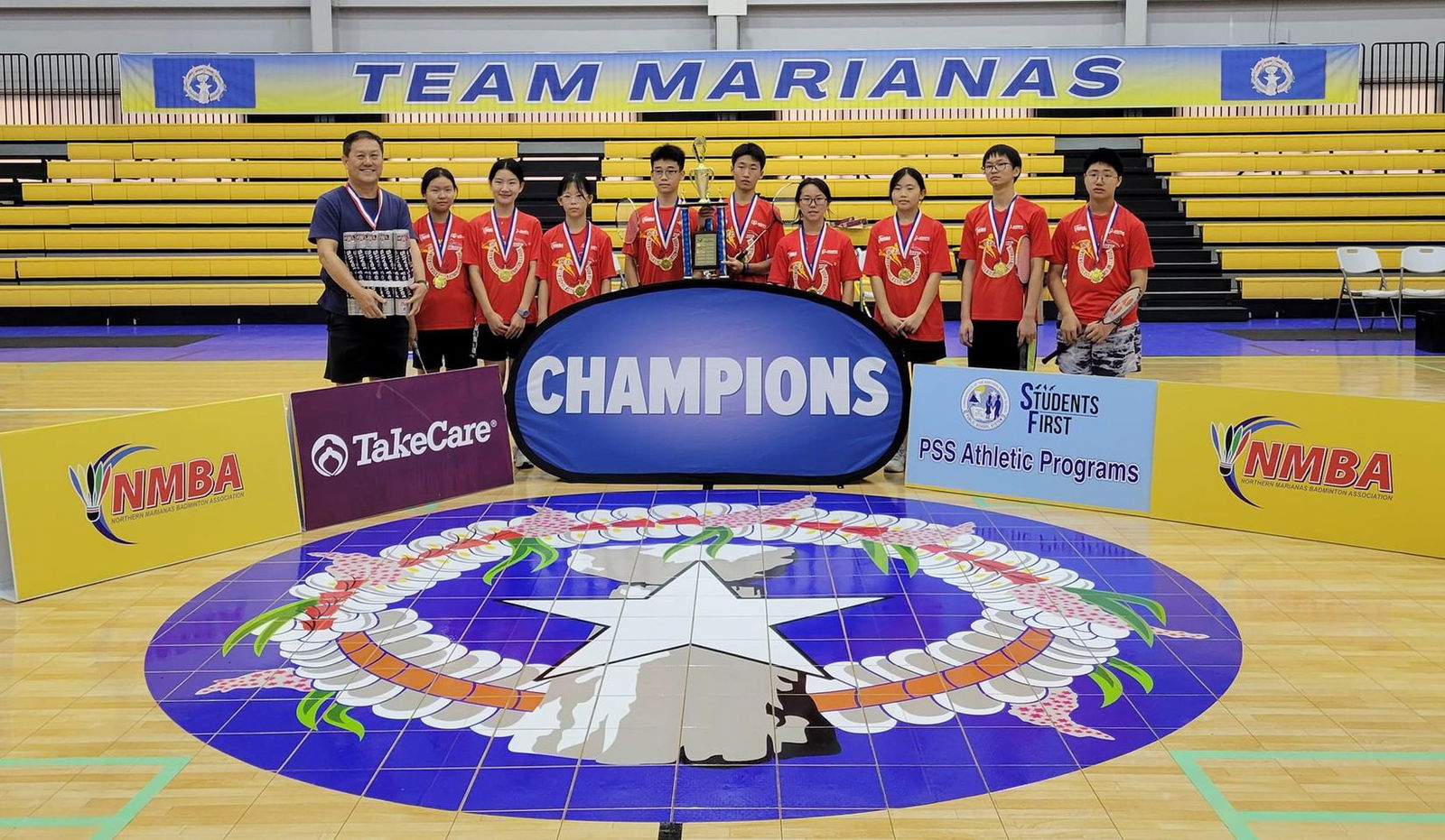 Agape’s team members pose for a photo after winning the middle school division  title of the TakeCare-PSS Interscholastic Badminton League SY23-24 at the Ada gym on Saturday, Nov. 18, 2023.