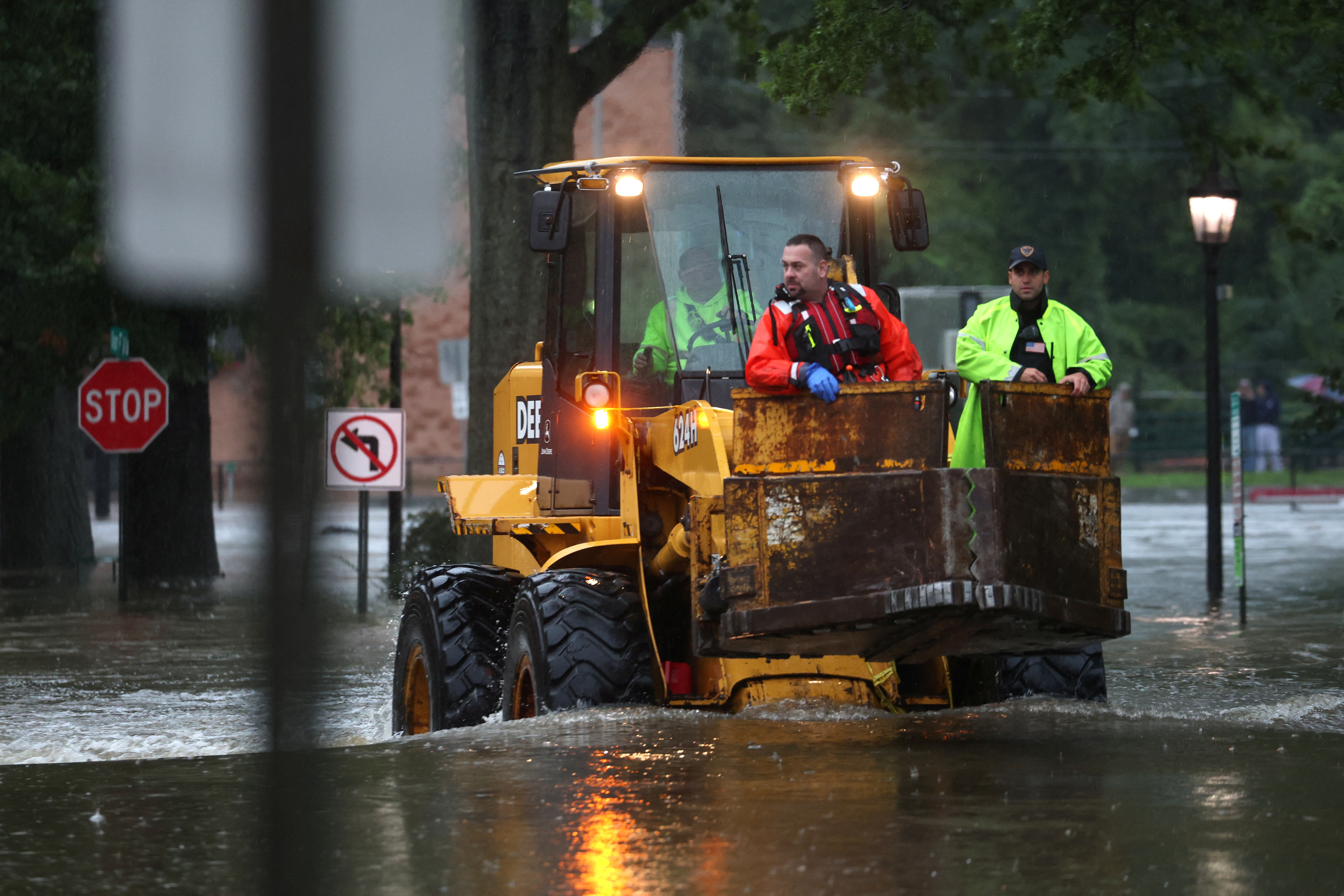 Special Operations Unit rescue personnel with the Westchester County Emergency Services search for victims trapped in heavy flooding in the New York City suburb of Mamaroneck, New York, U.S., September 29, 2023. 