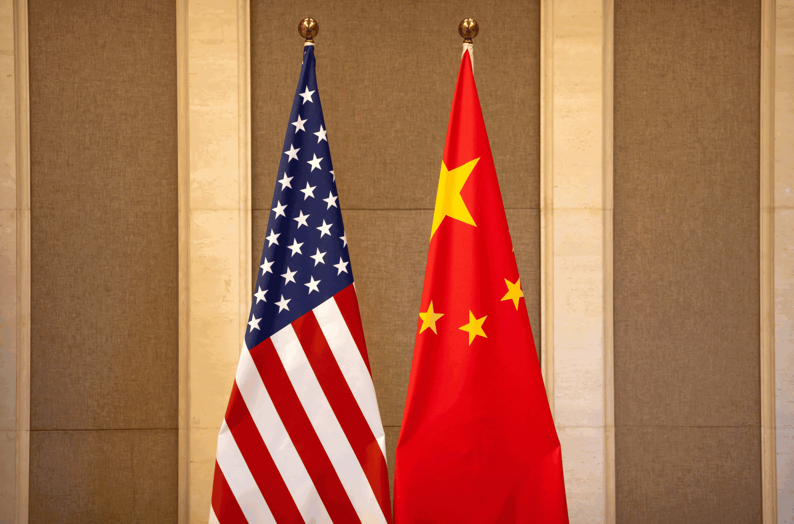 United States and Chinese flags are set up before a meeting between U.S. Treasury Secretary Janet Yellen and Chinese Vice Premier He Lifeng at the Diaoyutai State Guesthouse in Beijing, China, Saturday, July 8, 2023. 