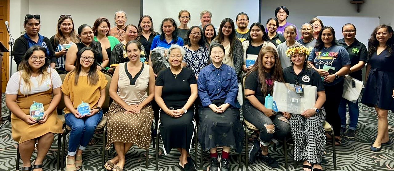 Marianas Tourism Education Council Chairwoman Vicky Benavente, seated center, leads an MTEC orientation for school MY WAVE (Marianas Youth Welcome All Visitors Enthusiastically) Club advisors on Nov. 15, 2023, at the Pacific Islands Club Saipan. Also pictured are other MTEC directors and school MY WAVE Club advisors.
