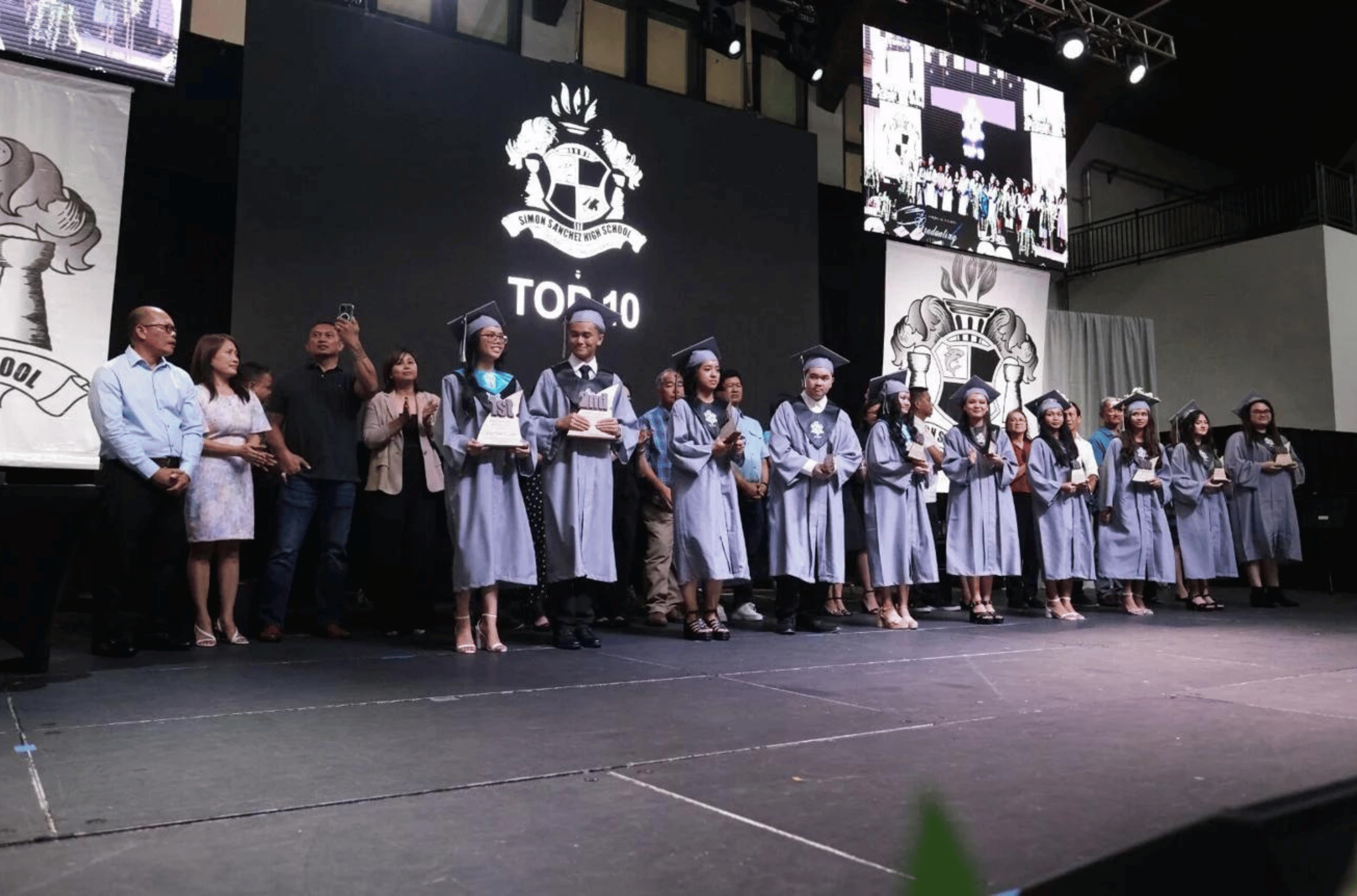 The academic top ten of the Simon Sanchez High School Class of 2023 were presented with their parents during their commencement exercises at the University of Guam Calvo Field House on June 16, 2023.  