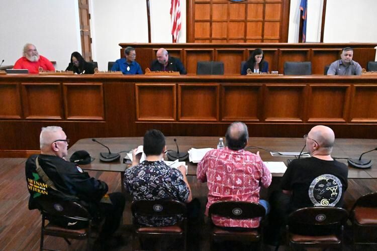 The Guam Ancestral Lands Commission answers questions regarding Bill 184-37 (COR) Wednesday, Nov. 1, 2023, in the Guam Congress Building Public Hearing Room in Hagåtña. 