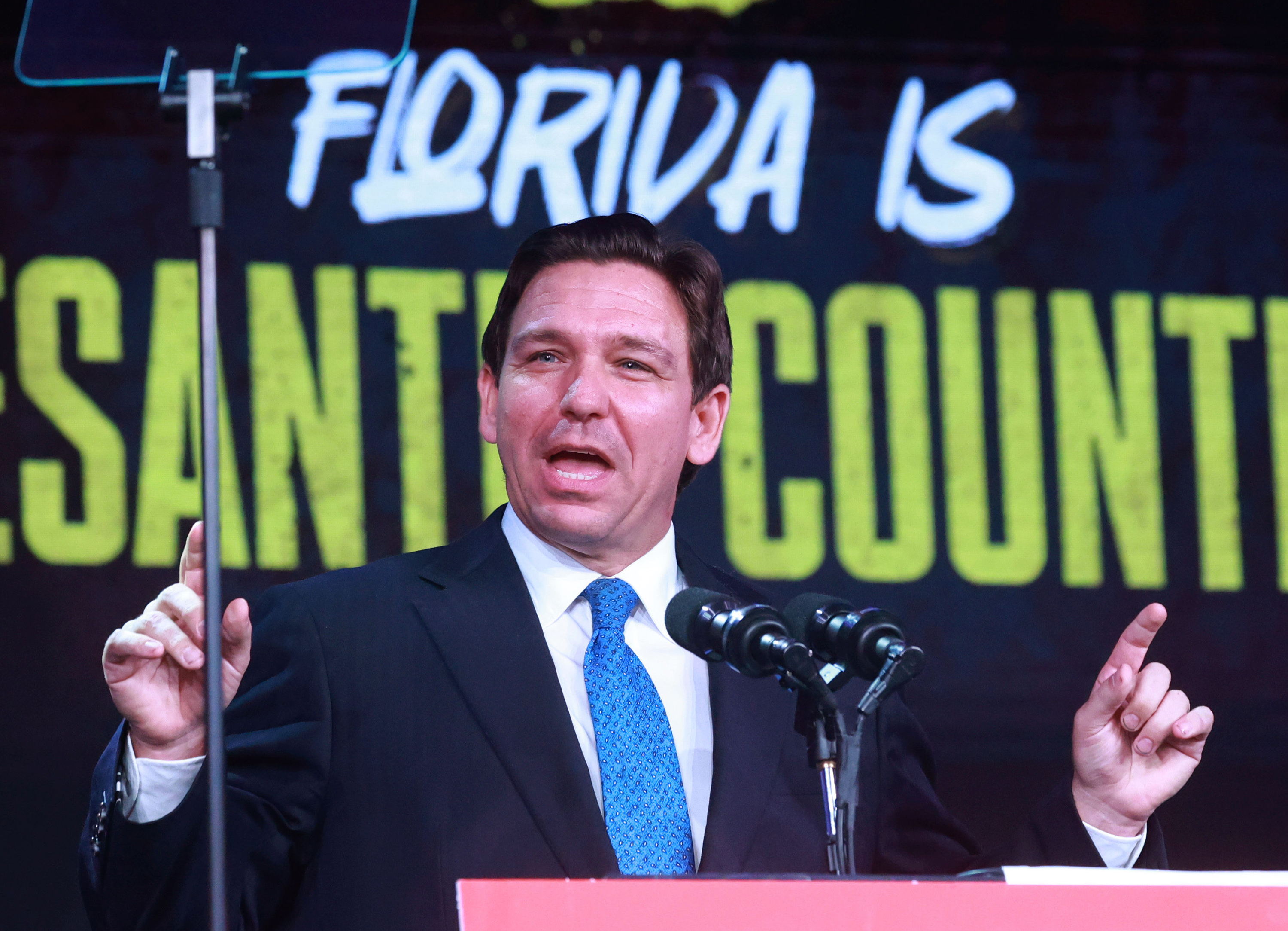 Republican presidential candidate and Florida Gov. Ron DeSantis delivers remarks at the Republican Party of Florida Freedom Summit at the Gaylord Palms Resort and Convention Center on Saturday, Nov. 4, 2023, in Kissimmee, Florida. (Joe Burbank/Orlando Sentinel/TNS)