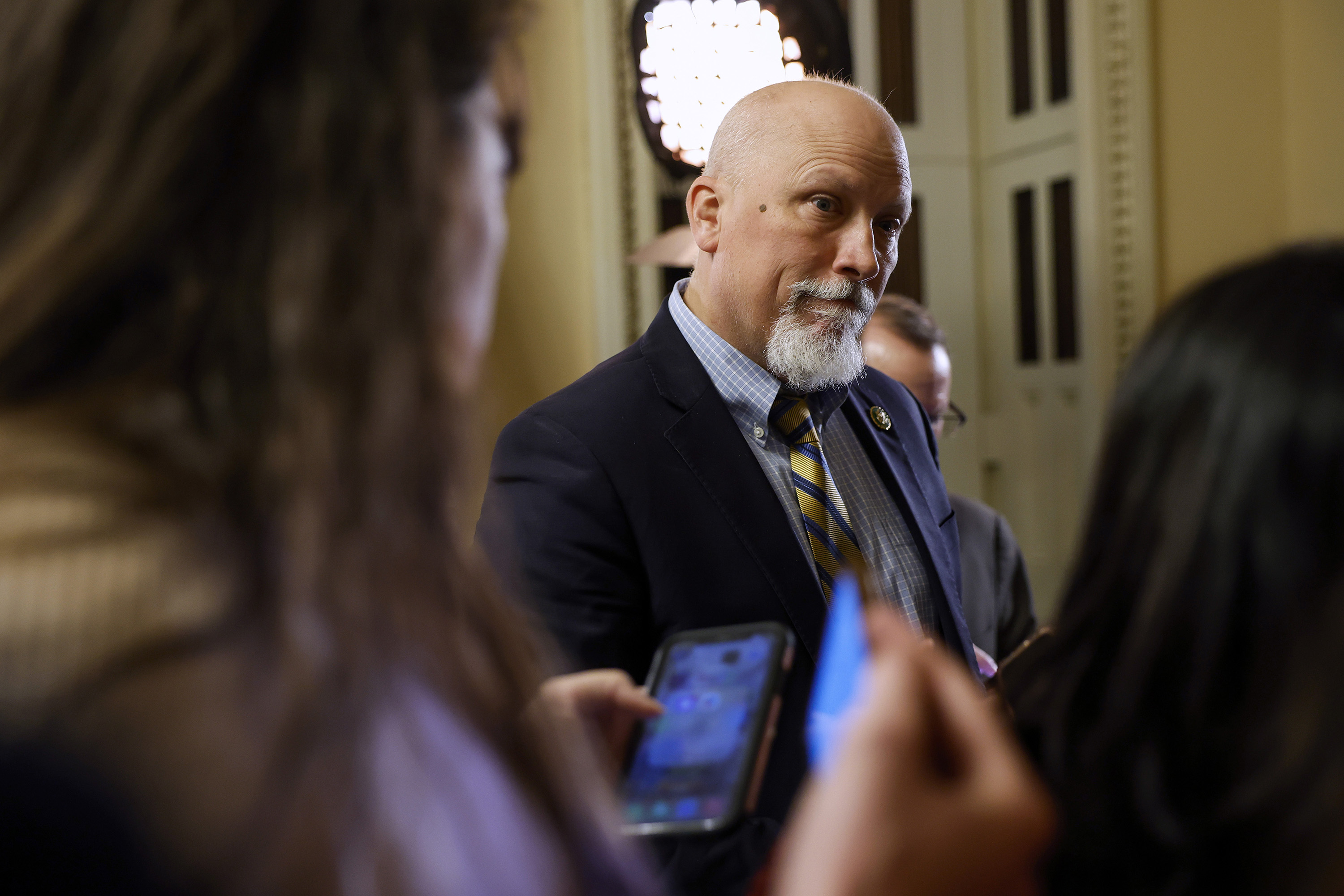 U.S. Rep. Chip Roy (R-Texas) speaks to reporters about his opposition to U.S. Speaker of the House Mike Johnson's (R-Louisiana) proposed government funding legislation inside the U.S. Capitol building on Nov. 13, 2023, in Washington, D.C. (Anna Moneymaker/Getty Images/TNS)