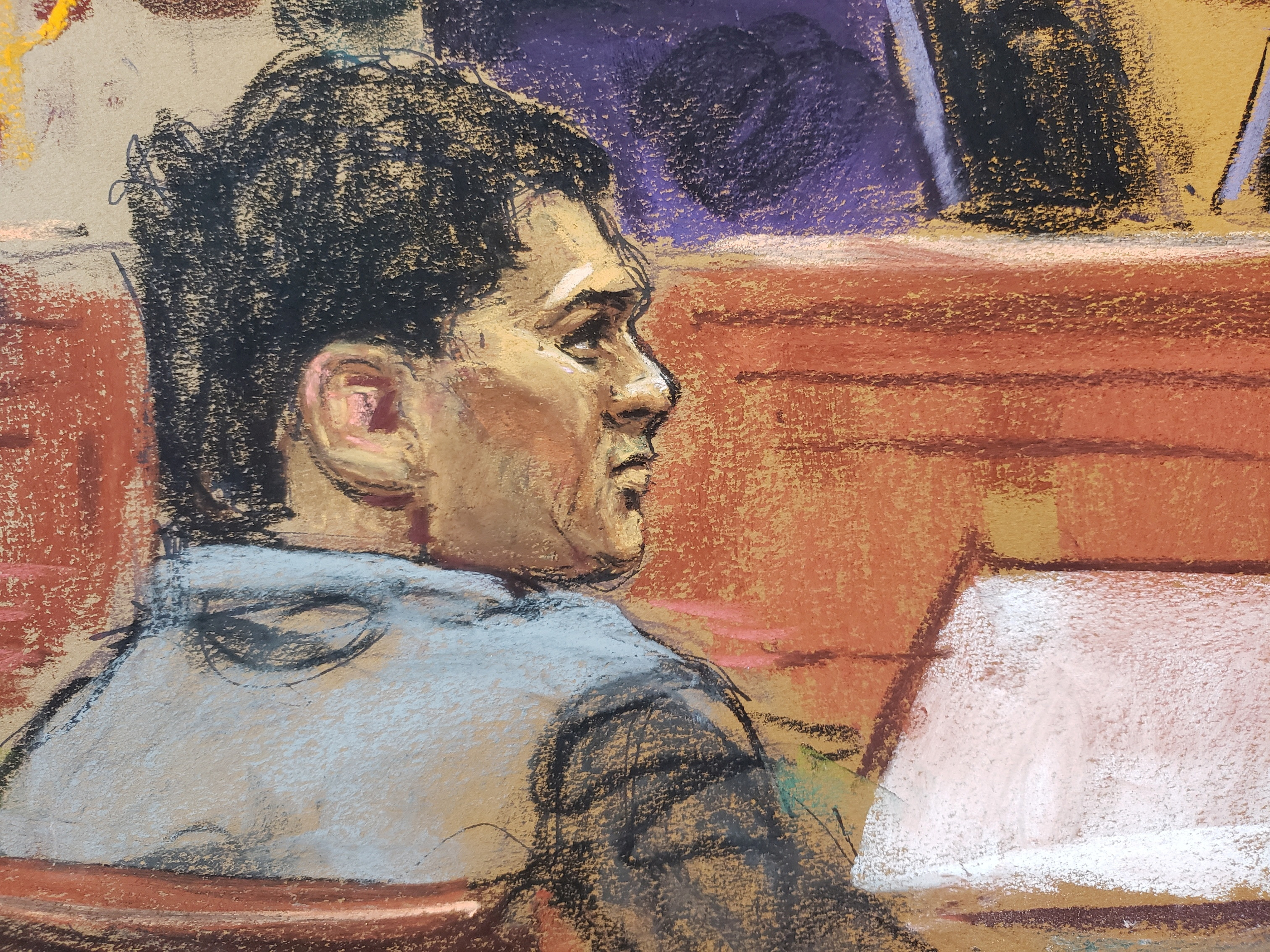FTX founder Sam Bankman-Fried looks on during his fraud trial over the collapse of the bankrupt cryptocurrency exchange as U.S. District Judge Lewis Kaplan (not seen) gives instructions to the jury and sends them out to deliberate, at federal court in New York City, U.S., November 2, 2023, in this courtroom sketch.