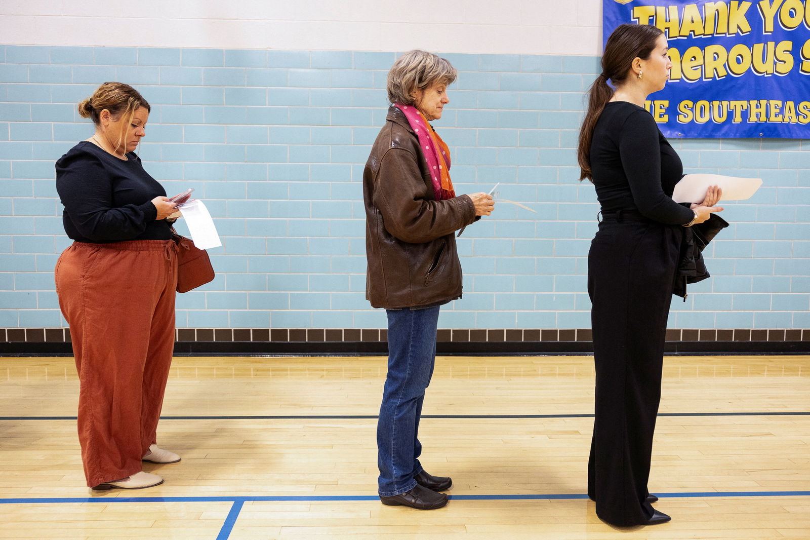 Voters line up in a polling location as voters in Ohio decide whether to enshrine abortion protections into the state constitution, in Columbus, Ohio, U.S. November 7, 2023. 