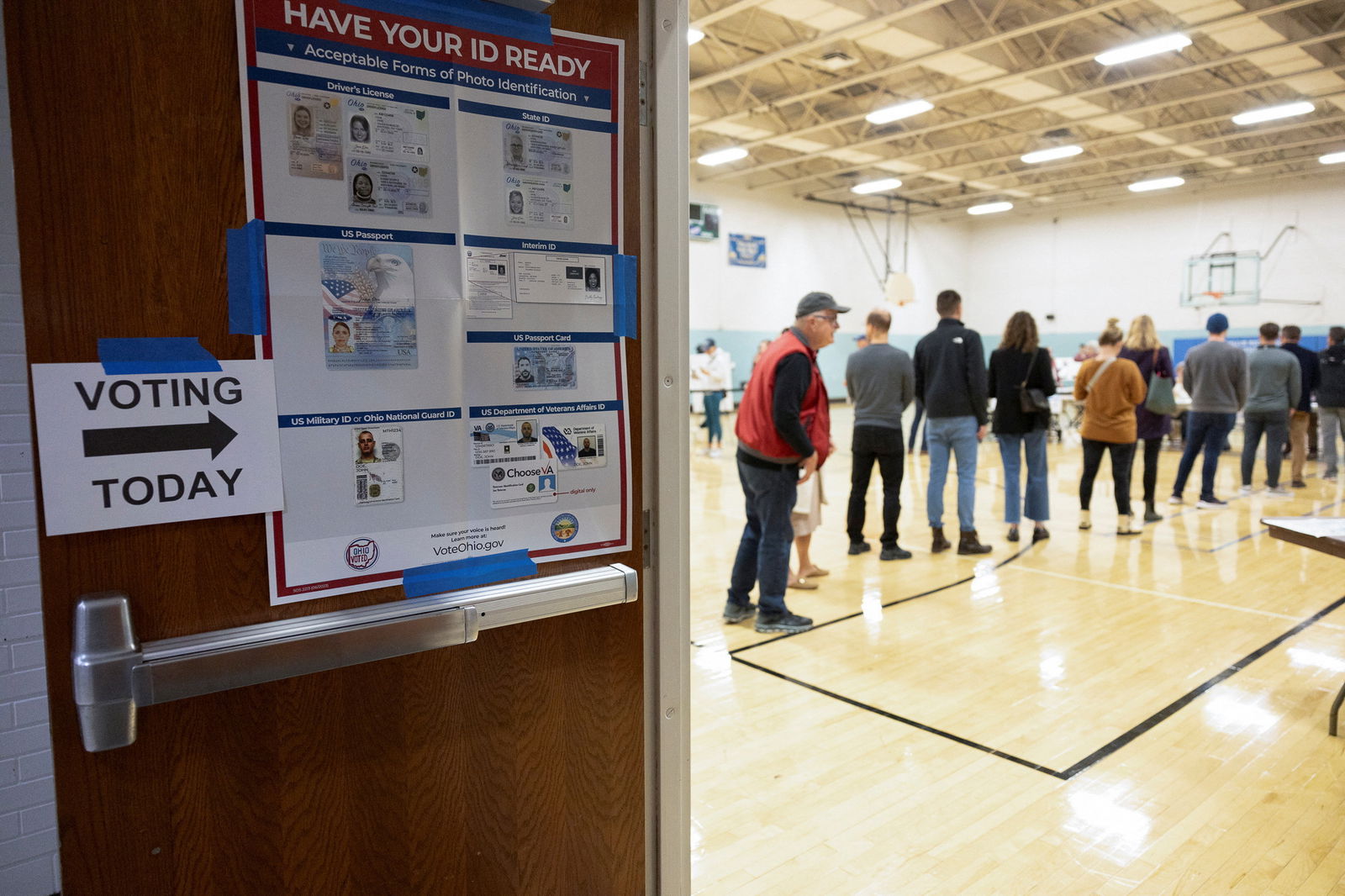 Voters line up in a polling location as voters in Ohio decide whether to enshrine abortion protections into the state constitution, in Columbus, Ohio, U.S. November 7, 2023.
