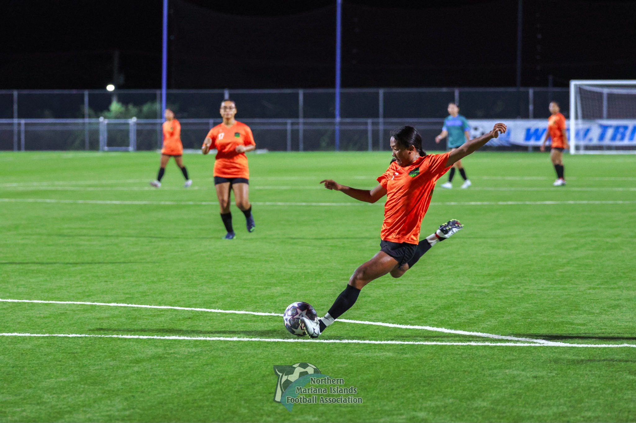 Kanoa's Kaithlyn Chavez gathers for a shot during a premier division  game of the Dove Women’s League Fall 2023 at the NMI Soccer Training Center in Koblerville.