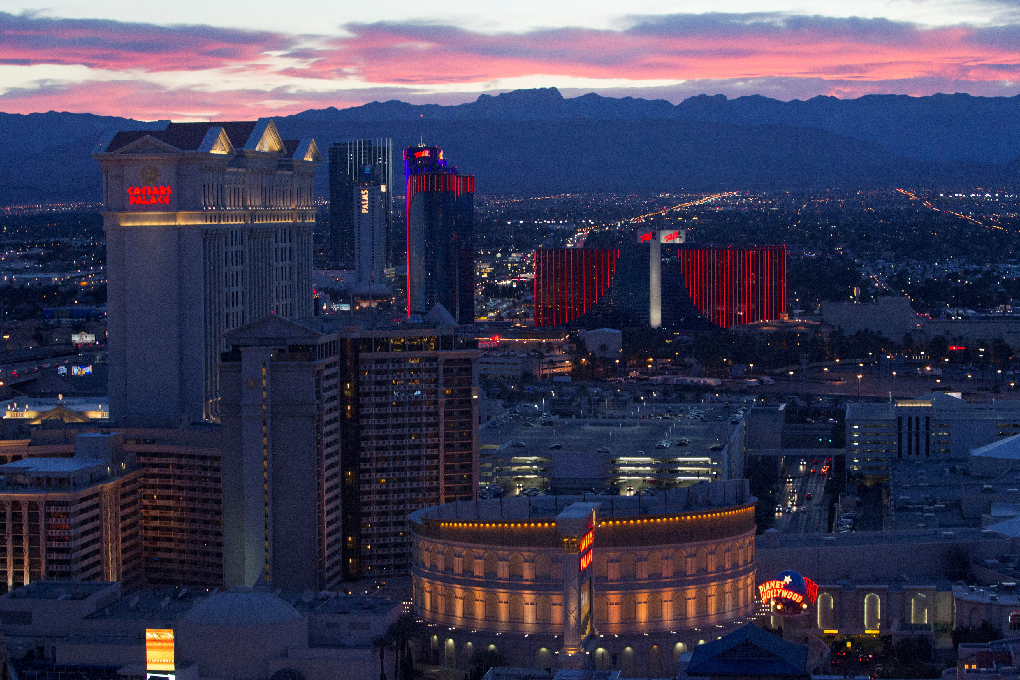 Las Vegas Strip casinos are seen from the 550 foot-tall (167.6 m) High Roller observation wheel, the tallest in the world, in Las Vegas, Nevada April 9, 2014. 