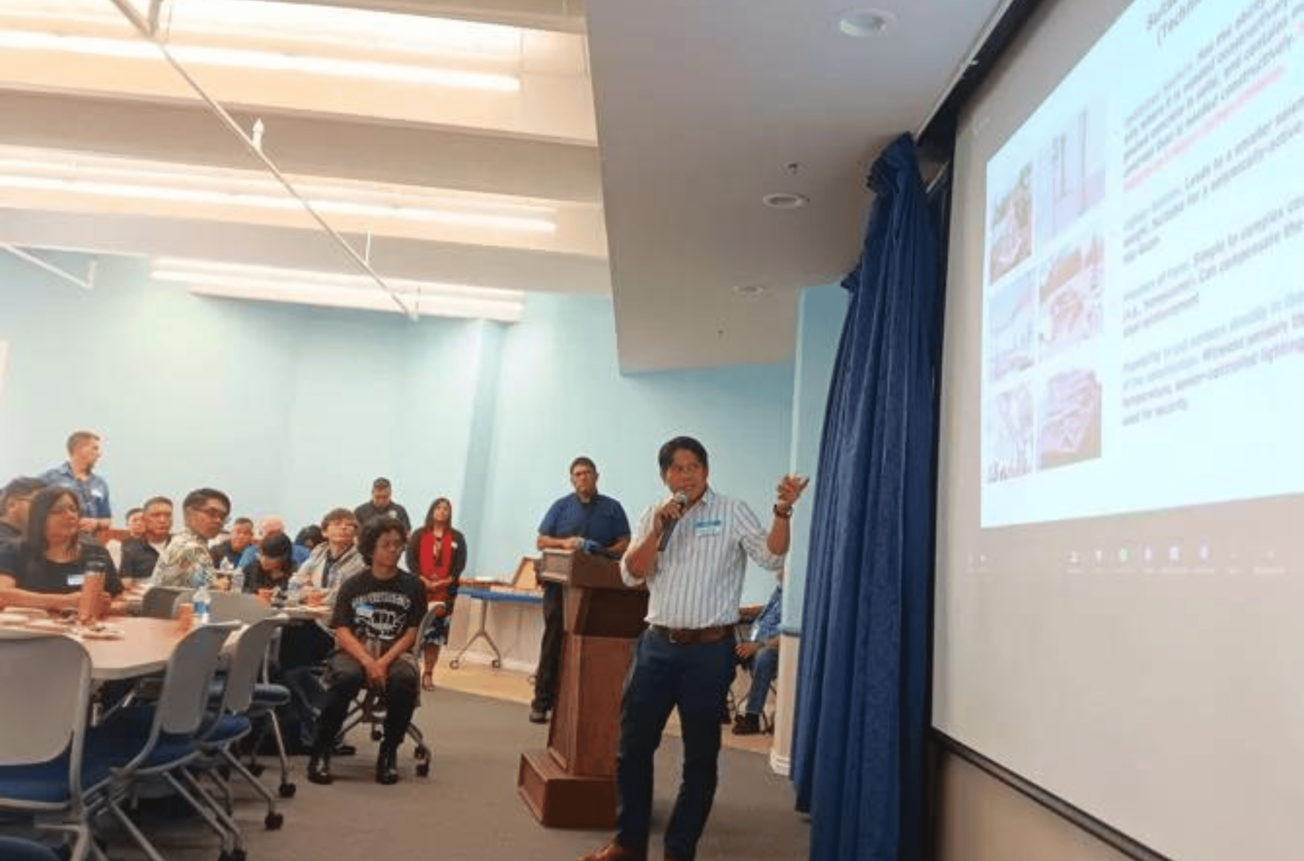 Ernesto Guades, an assistant professor of civil engineering at the University of Guam, makes a presentation during the roundtable on additive construction held Friday, Nov. 17, 2023, at the University of Guam in Mangilao. 