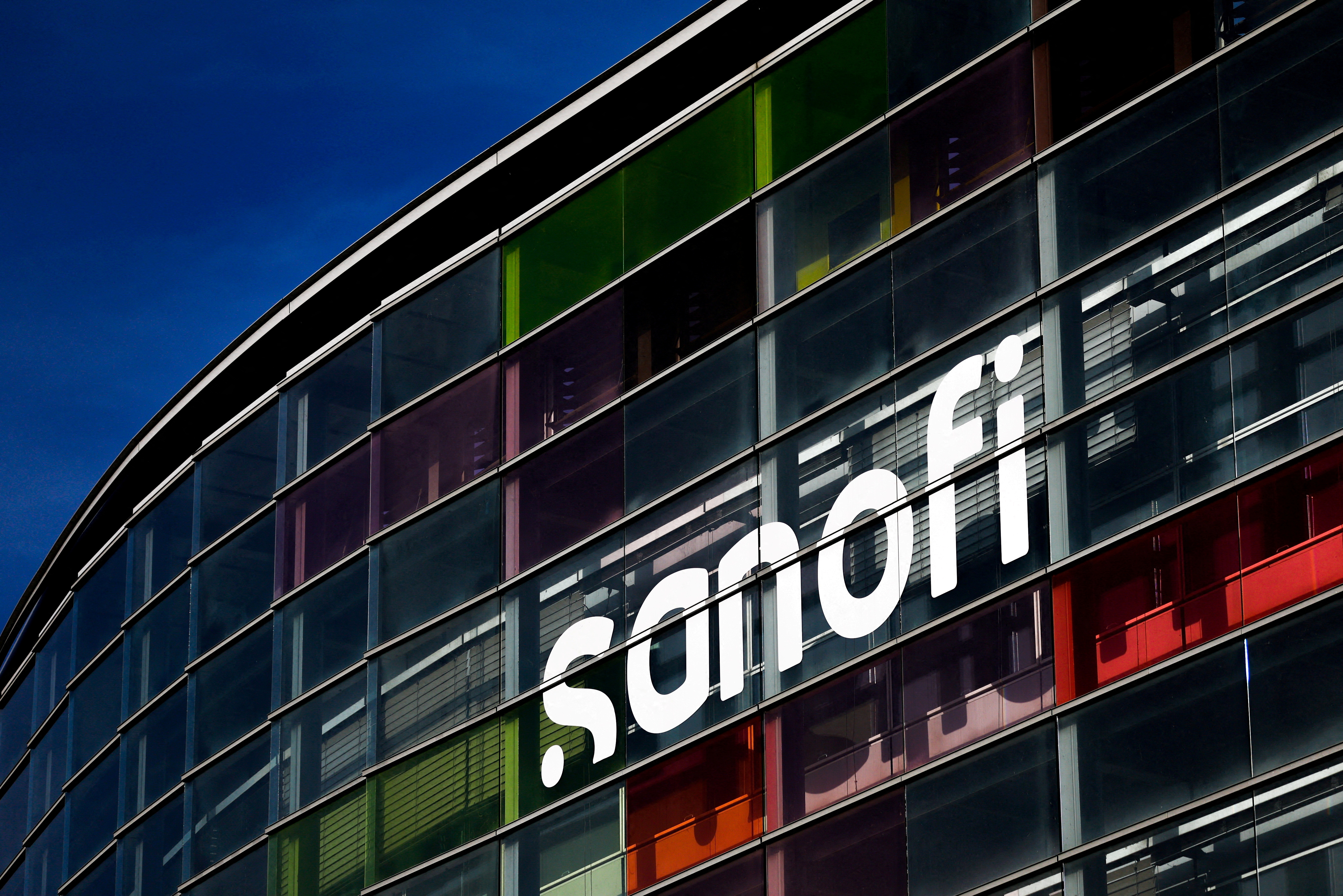 The logo of French drugmaker Sanofi is seen a the Sanofi Genzyme Polyclonals in Lyon, France, September 30, 2023. 