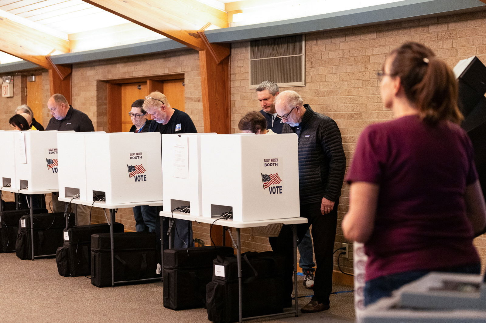 Voters fill out their ballots as voters in Ohio decide whether to enshrine abortion protections into the state constitution, in Columbus, Ohio, U.S. November 7, 2023. 