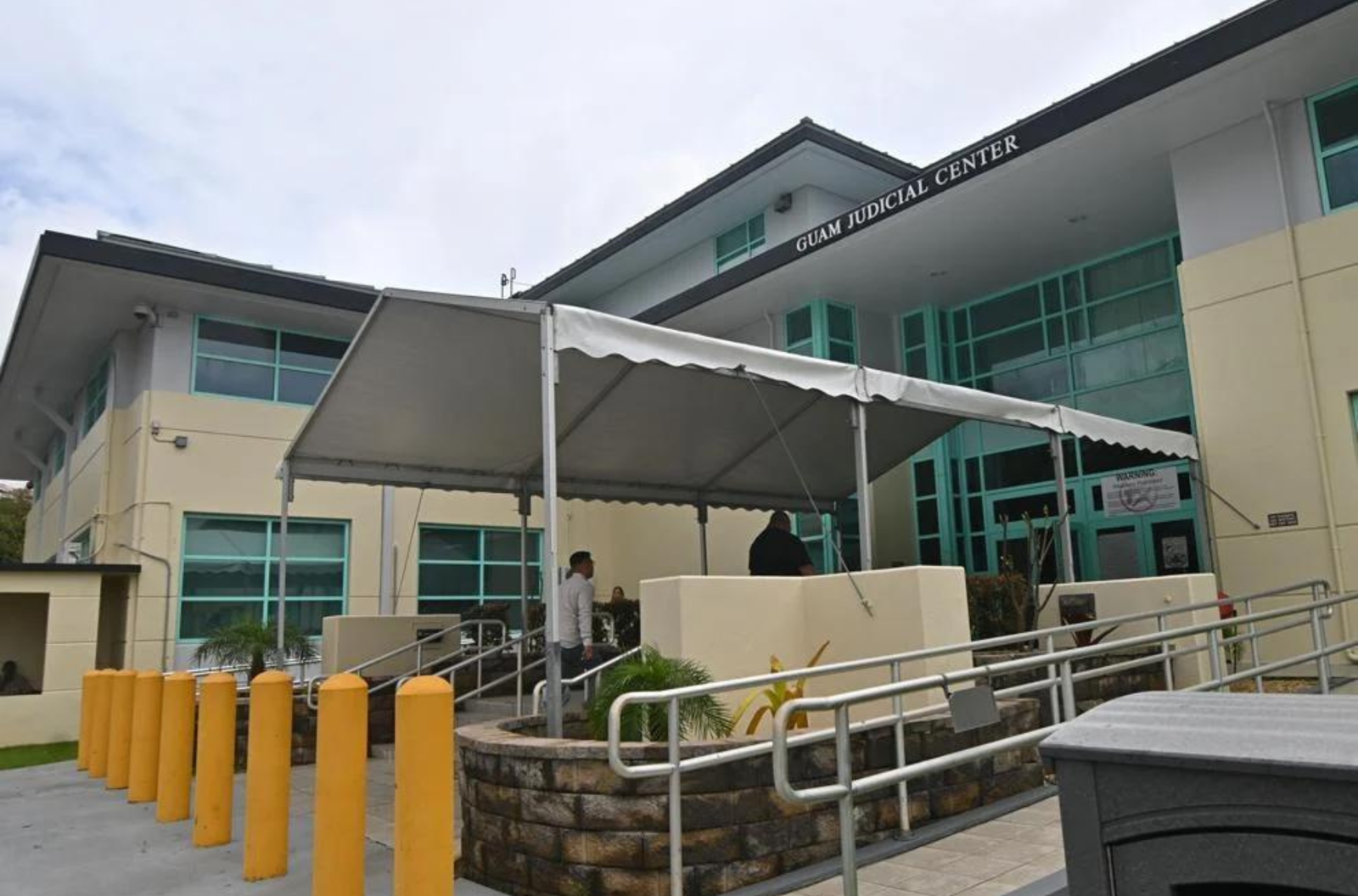This file photo shows the main entrance to the Guam Judicial Center in Hagåtña as seen May 31, 2023. 
