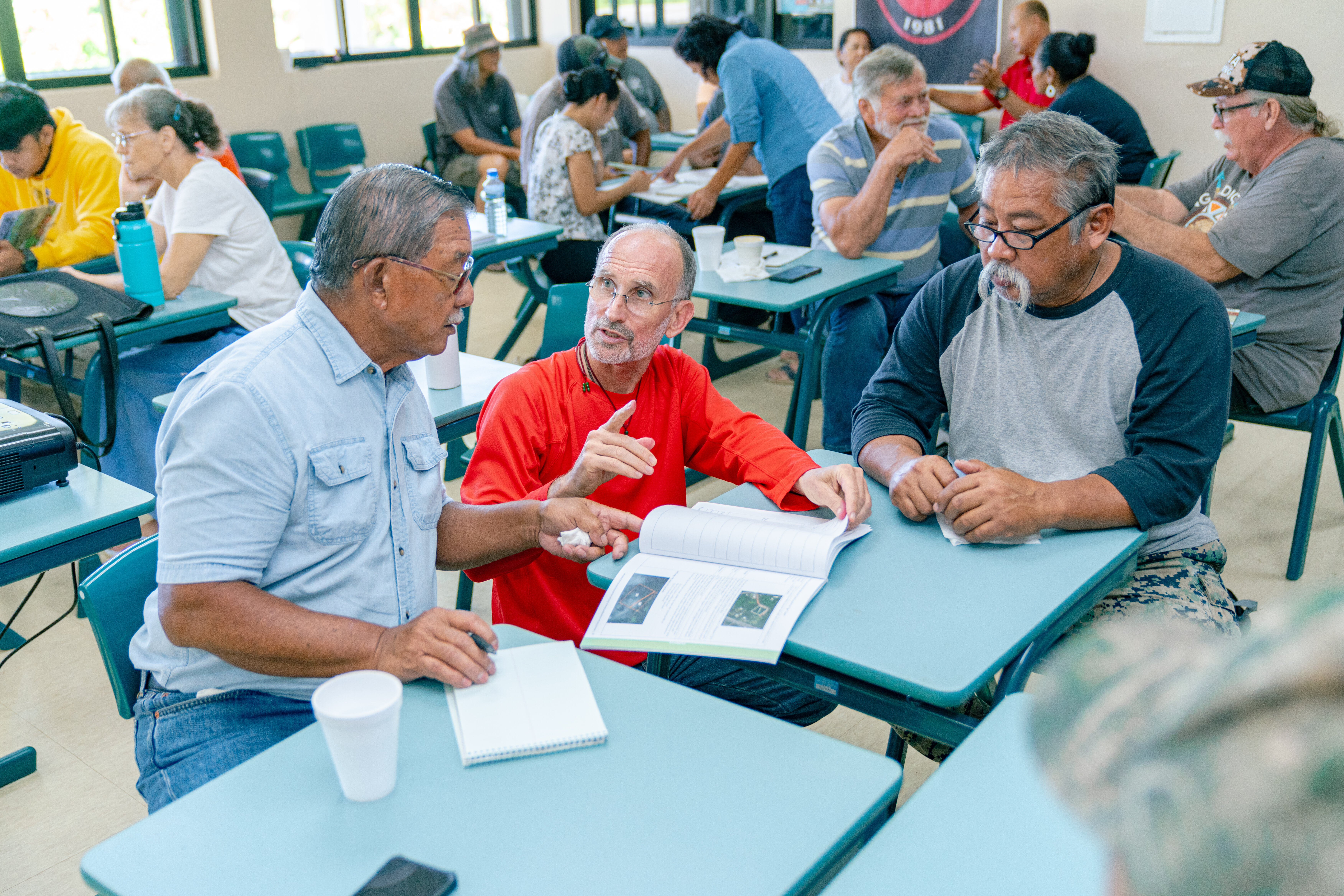 Participants at Rota’s regenerative agriculture workshop discuss and share ideas regarding the ideal local food system with the guidance of presenter/facilitator Dr. Craig Elevitch.