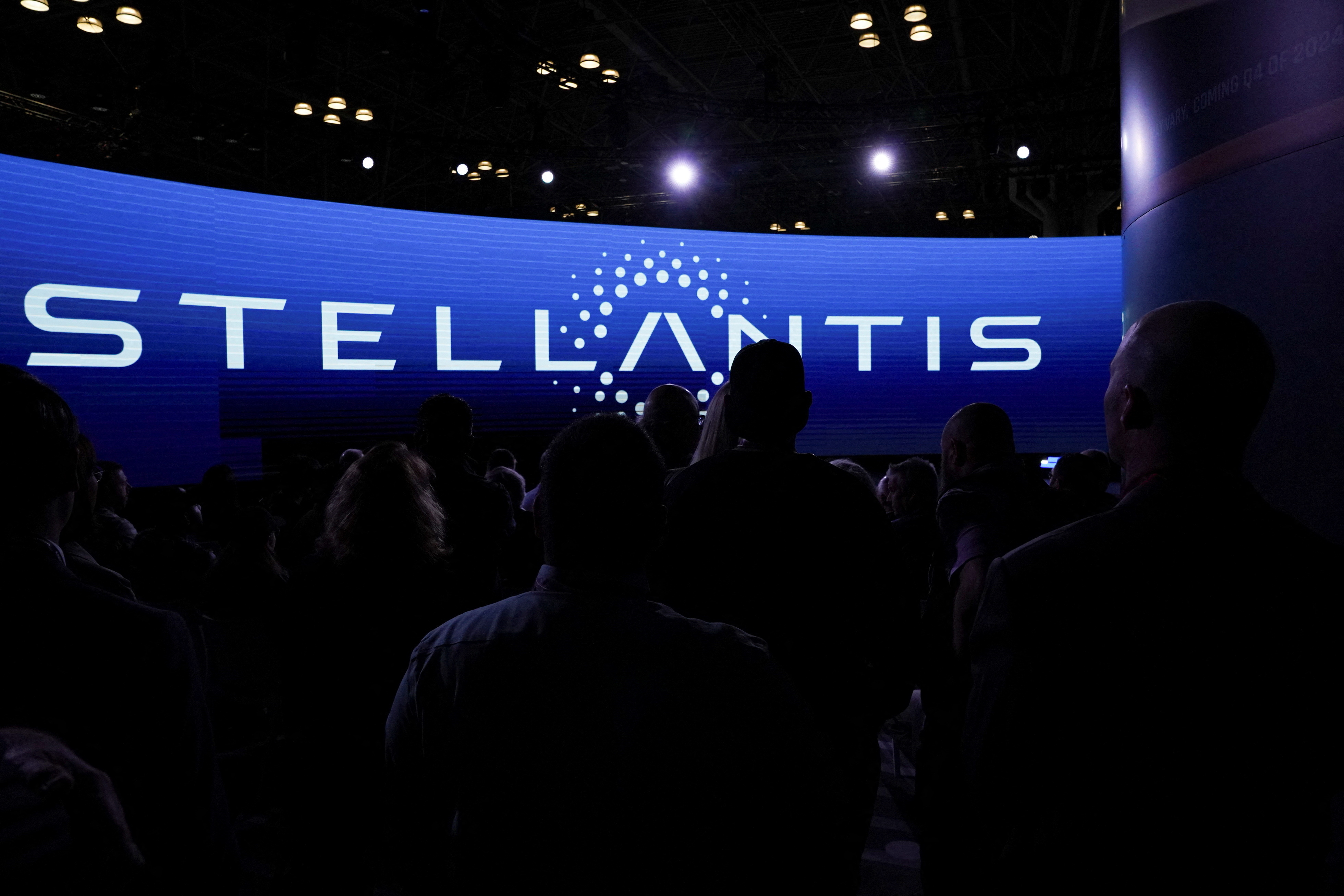 People attend a Stellantis presentation at the New York International Auto Show, in Manhattan, New York City, U.S., April 5, 2023. 