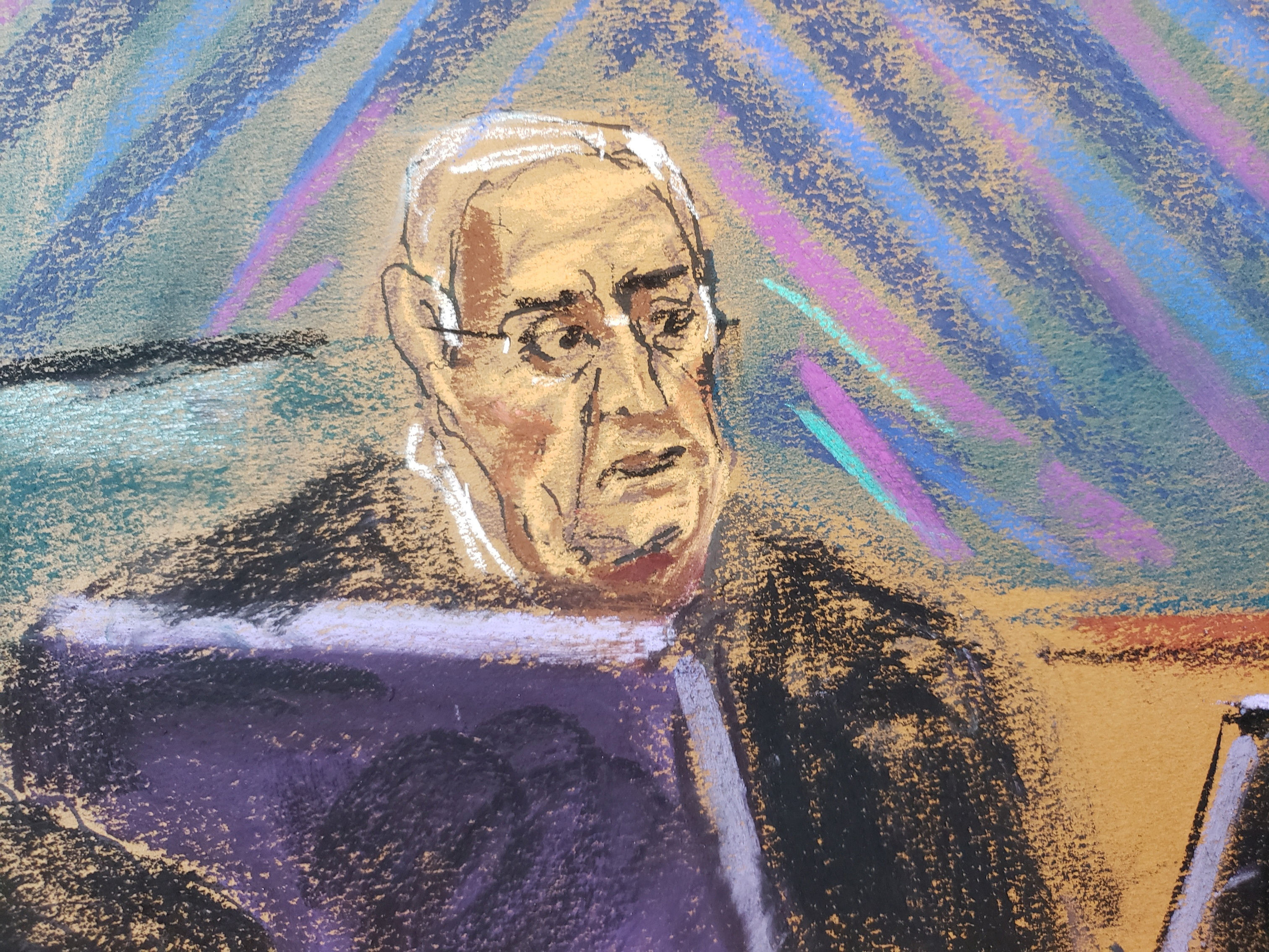 U.S. District Judge Lewis Kaplan gives instructions to the jury and sends them out to deliberate during FTX founder Sam Bankman-Fried's (not seen) fraud trial over the collapse of the bankrupt cryptocurrency exchange, at federal court in New York City, U.S., November 2, 2023, in this courtroom sketch. 