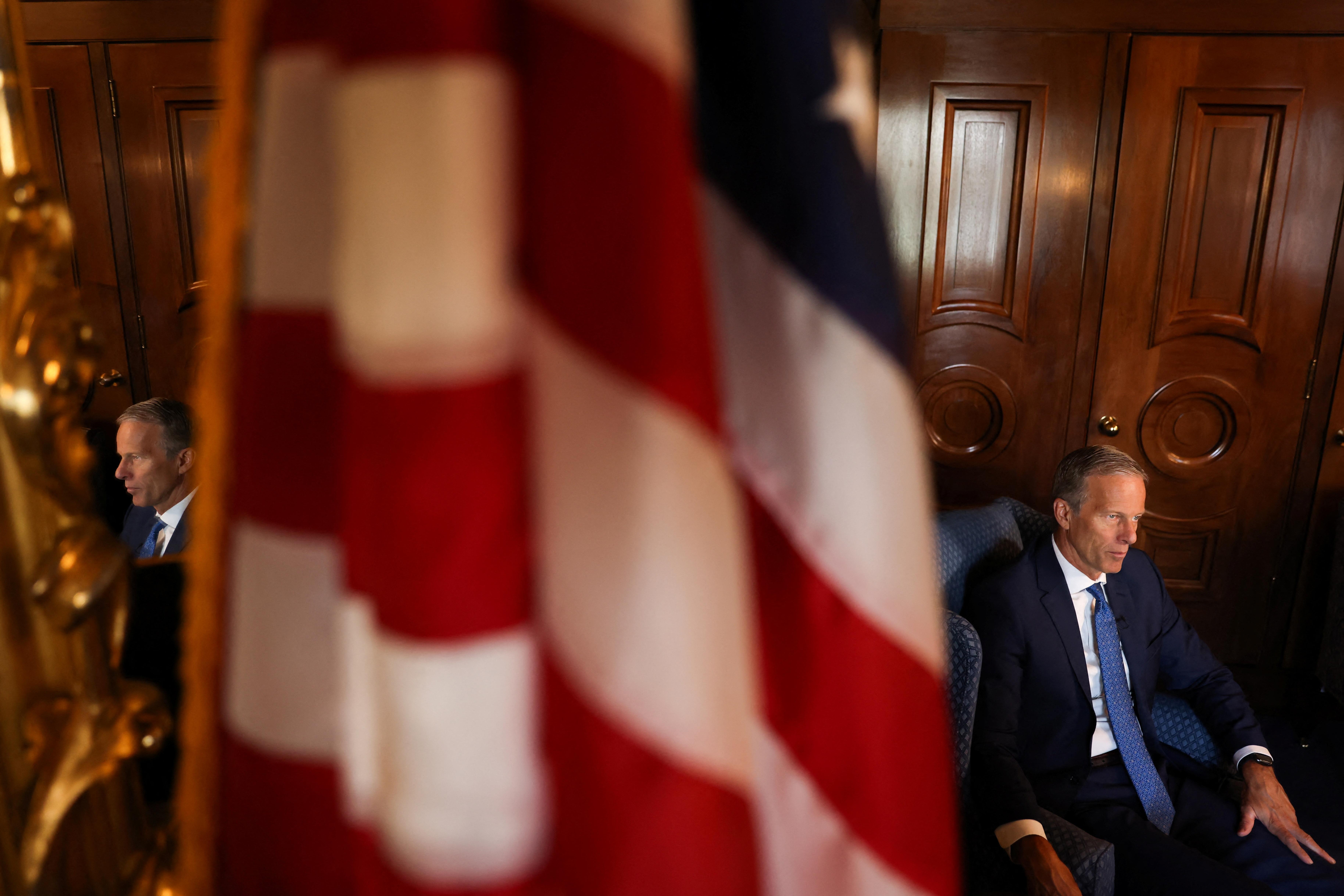 U.S. Senator John Thune (R-SD) speaks during an interview with Reuters in his office at the U.S. Capitol in Washington, U.S., September 13, 2023. 