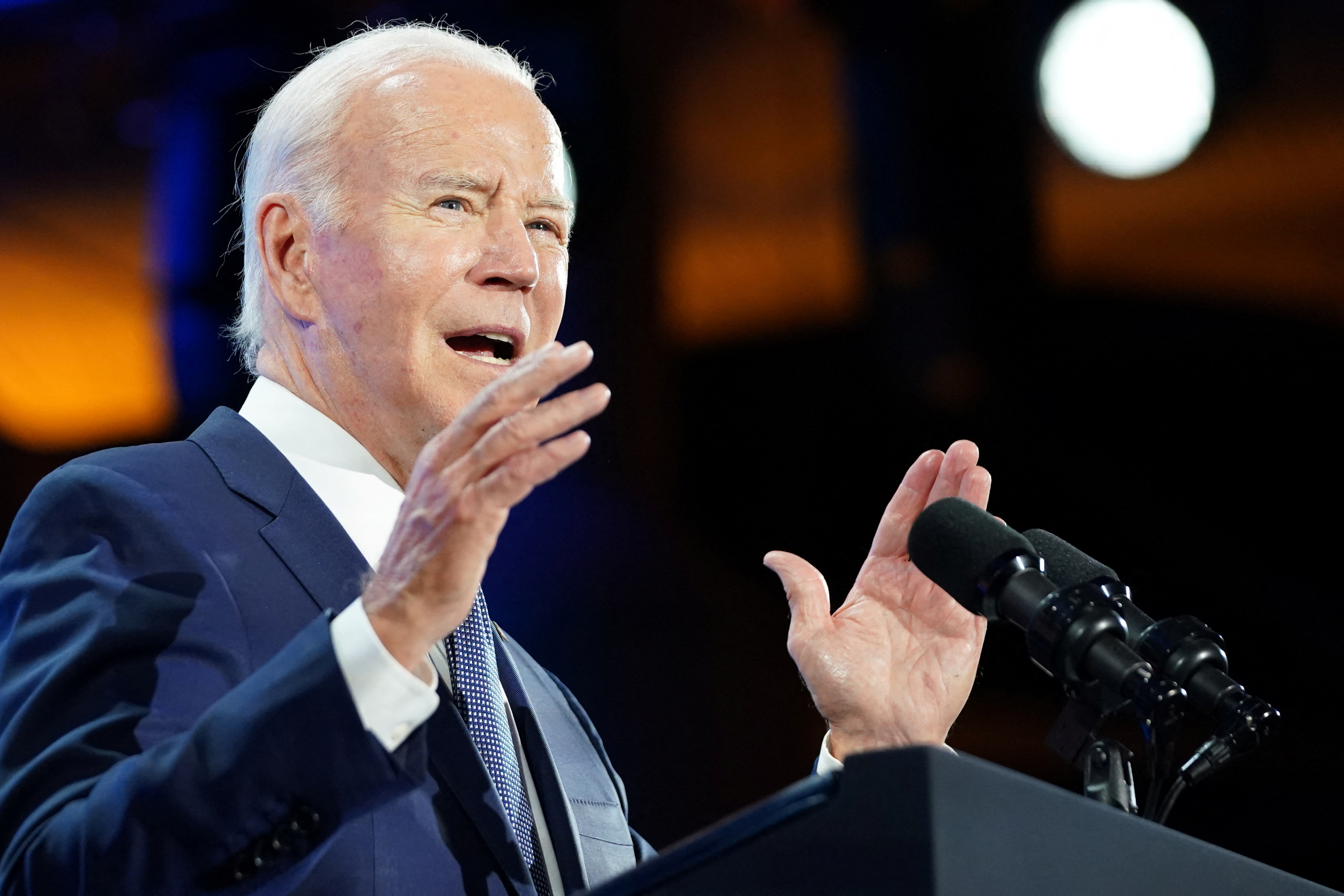 U.S. President Joe Biden speaks during a welcome reception for Asia-Pacific Economic Cooperation (APEC) leaders in San Francisco, California, U.S., November 15, 2023. 