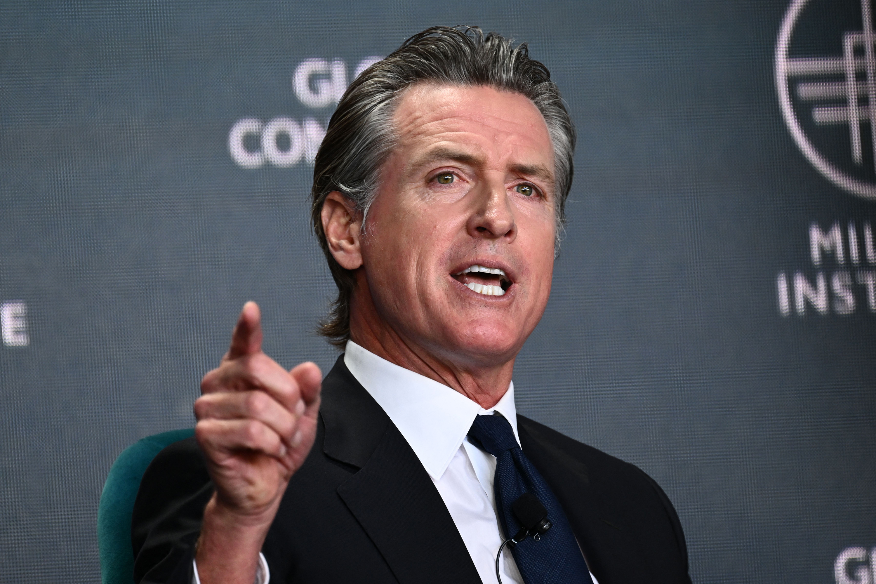 California Governor Gavin Newsom speaks during the Milken Institute Global Conference in Beverly Hills, California on May 2, 2023. (Patrick T. Fallon/AFP/Getty Images/TNS)