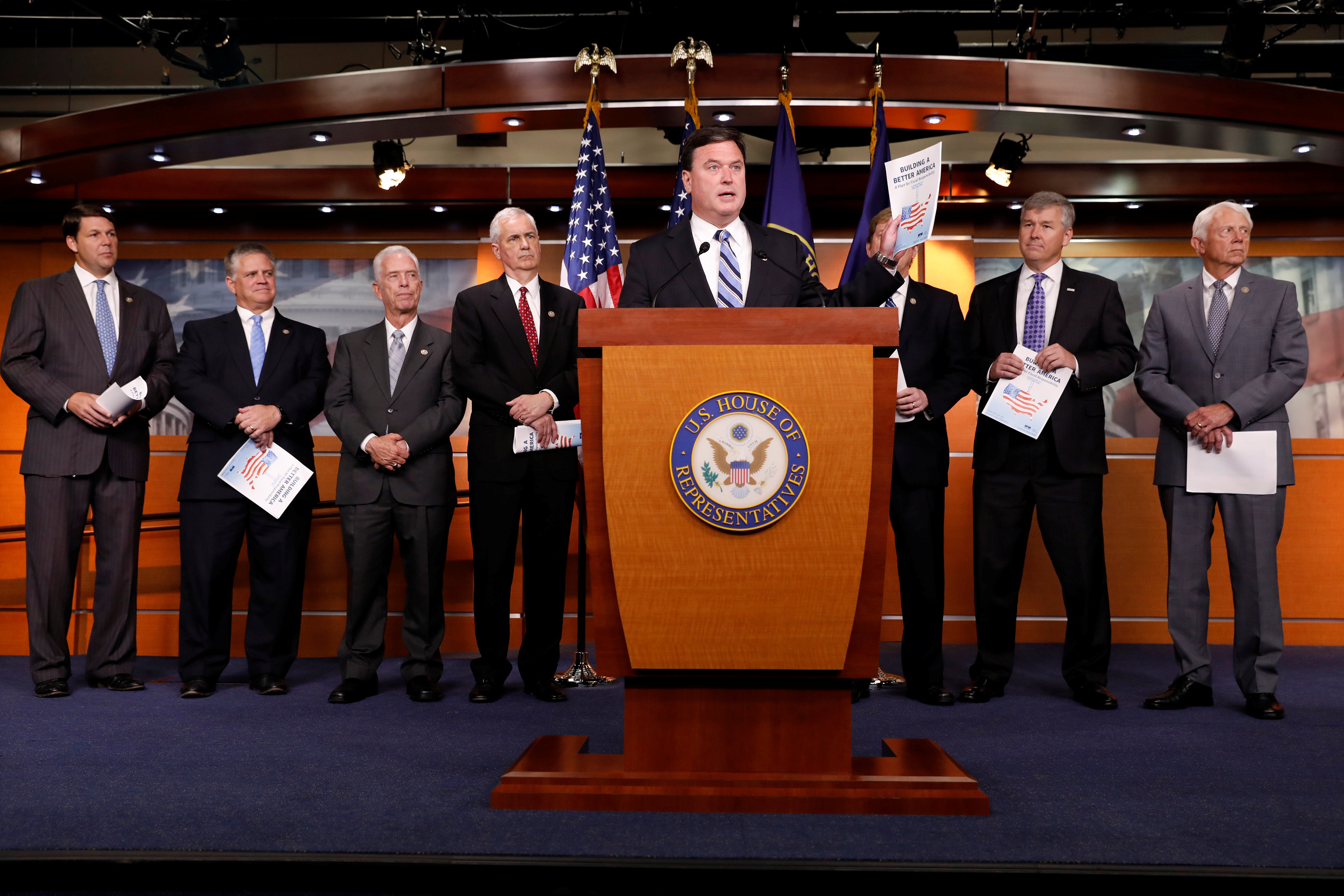Rep. Todd Rokita (R-IN) announces the 2018 budget blueprint during a press conference on Capitol Hill in Washington, U.S., July 18, 2017. 
