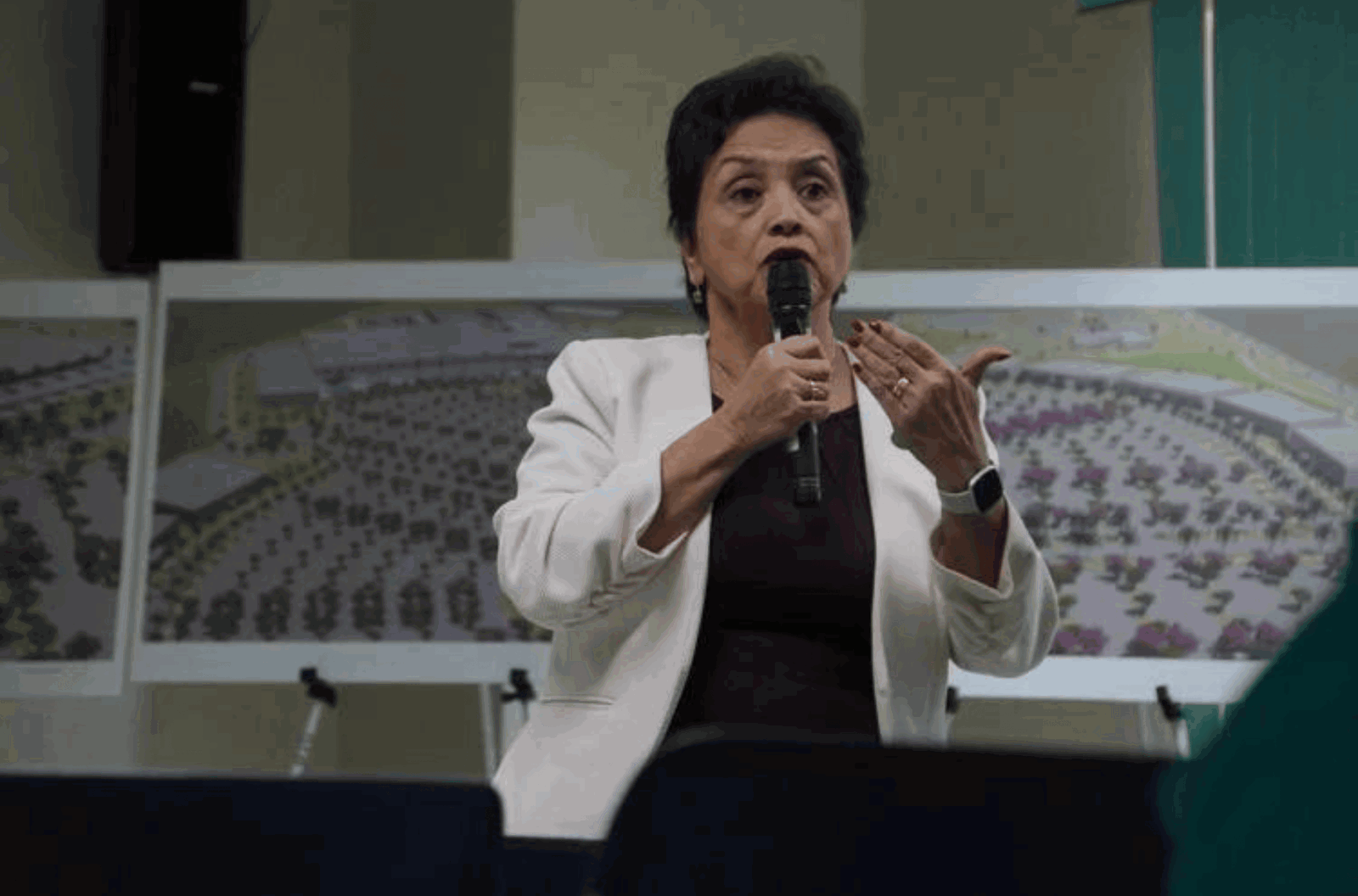 Gov. Lou Leon Guerrero speaks Oct. 26, 2023, during an informational meeting at Guam Memorial Hospital in Tamuning to discuss her plans for a medical complex in Barrigada.