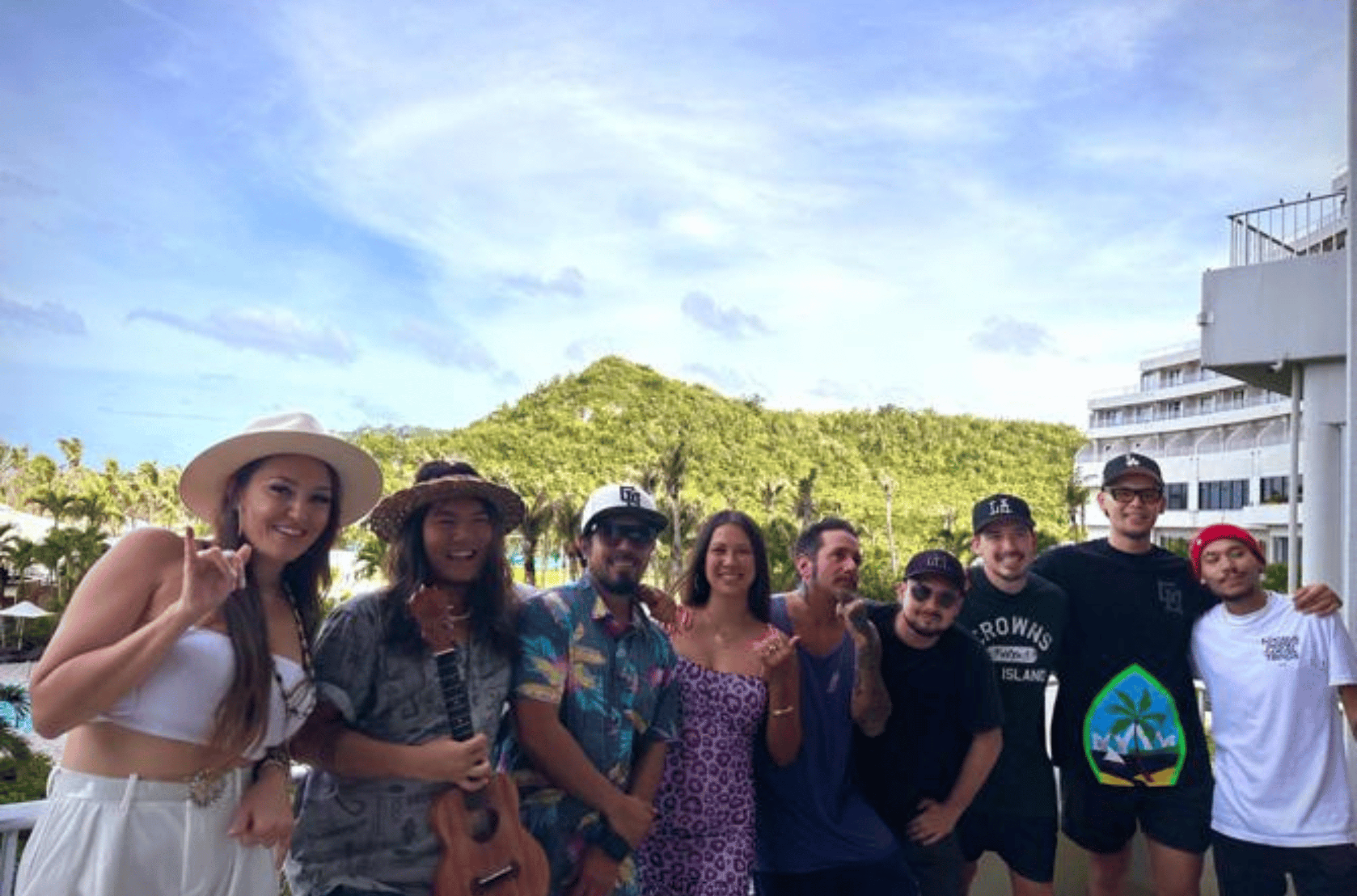 Guam welcomes Beyond The Reef's performing artists, from left: Anuhea, Kui Lee, Inna Vision's Koa, Eli Mac, Tribal Seeds' Zeb and Gonzo, The John Dank Show's Frankie McJohn and StraightupJed and Dvrskeez from the Beyond the Reef team. 