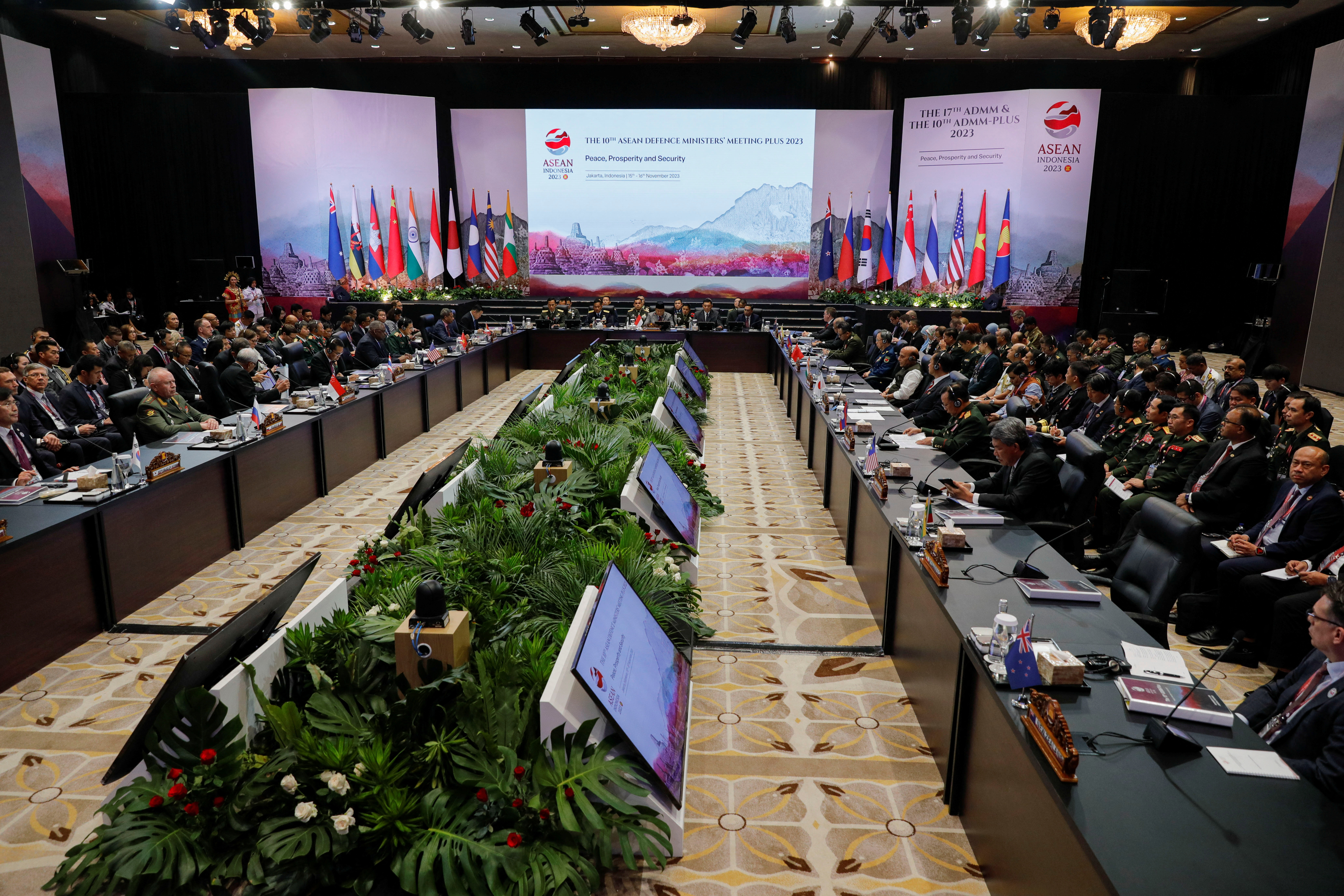 Ministers and members of the delegates attend the opening session of the 10th Association of Southeast Asian Nations (ASEAN) Defense Ministers' Meeting - Plus in Jakarta, Indonesia, November 16, 2023. 